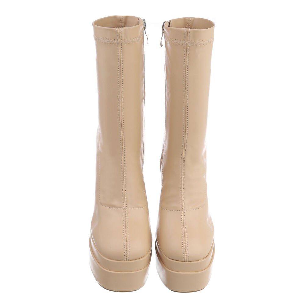 Ital-Design Damen Party & Clubwear Plateaustiefelette (81409631) Blockabsatz High-Heel Stiefeletten in Beige