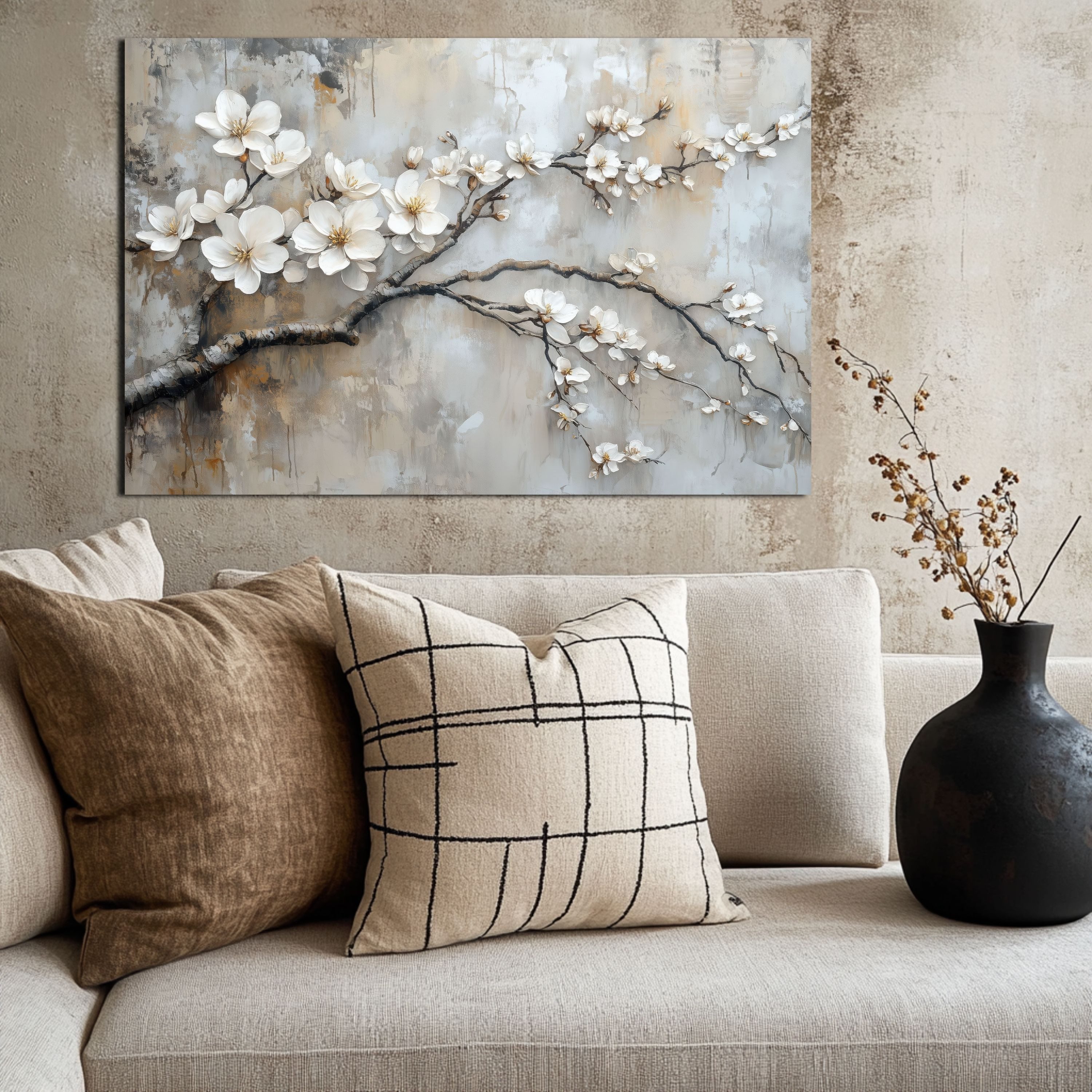 DARO Design Leinwandbild Modern Abstrakt Wandbilder XXL Wandbild Wand Deko Leinwand Bilder, (Mandelzweig - Bild groß Wohnzimmer Schlafzimmer Küche Esszimmer Einteilig Querformat Fotodruck Leinwände Wanddeko Abstrakte Kunst Boho), 30x20 cm