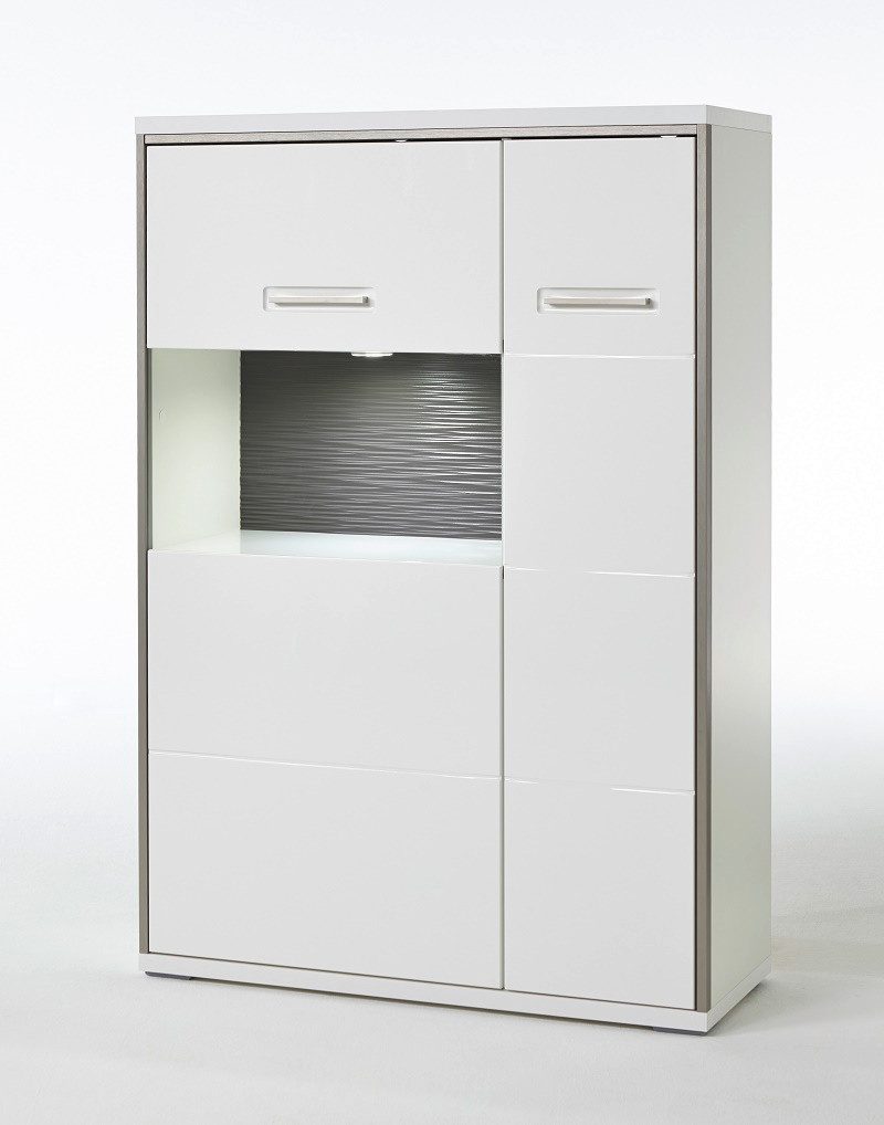 MCA furniture Vitrine Highboard Trento 3, weiß Hochglanz, ohne Beleuchtung