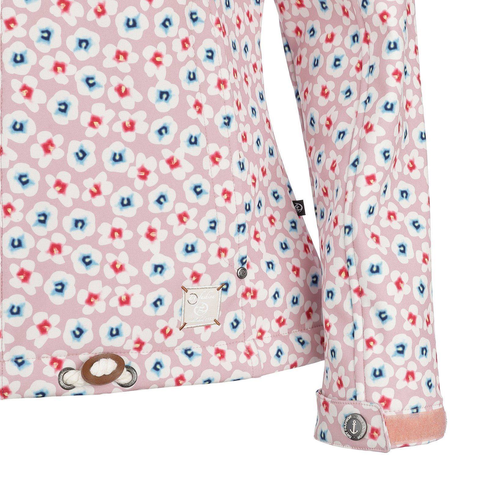 Dry Fashion Softshelljacke Damen Blumen-Print atmungsaktiv alt-rosa Fleece-Futter Kapuze Jacke Wismar