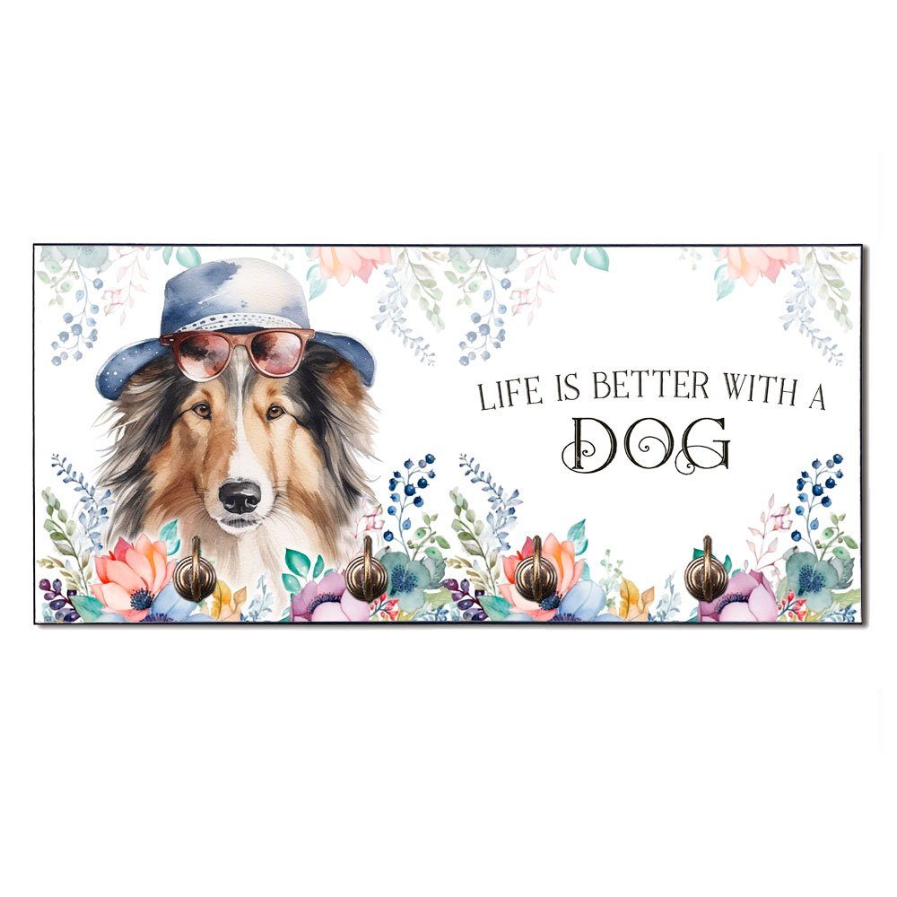 COLLIE - MDF, abgeschrägten Hundebesitzer Hundegarderobe für Hundezubehör mit 4 (Garderobe Wandboard Haken), mit Cadouri Ecken, Wandgarderobe handgefertigt, für