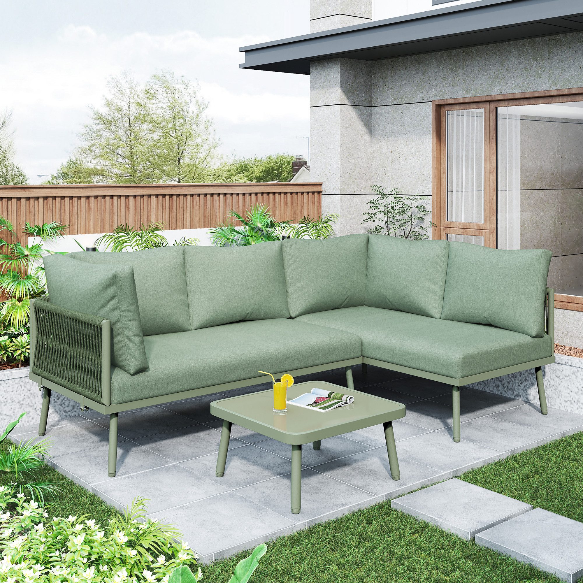 STILVORA Gartenlounge-Set L-förmiges Gartenmöbel-Set Sitzgruppe mit 2 Sofas&1 Tisch Lounge-Set, Sitzgruppe mit Tisch