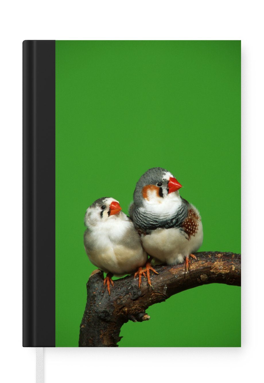 MuchoWow Notizbuch Zwei Zebrafinken auf grünem Hintergrund, Journal, Merkzettel, Tagebuch, Notizheft, A5, 98 Seiten, Haushaltsbuch