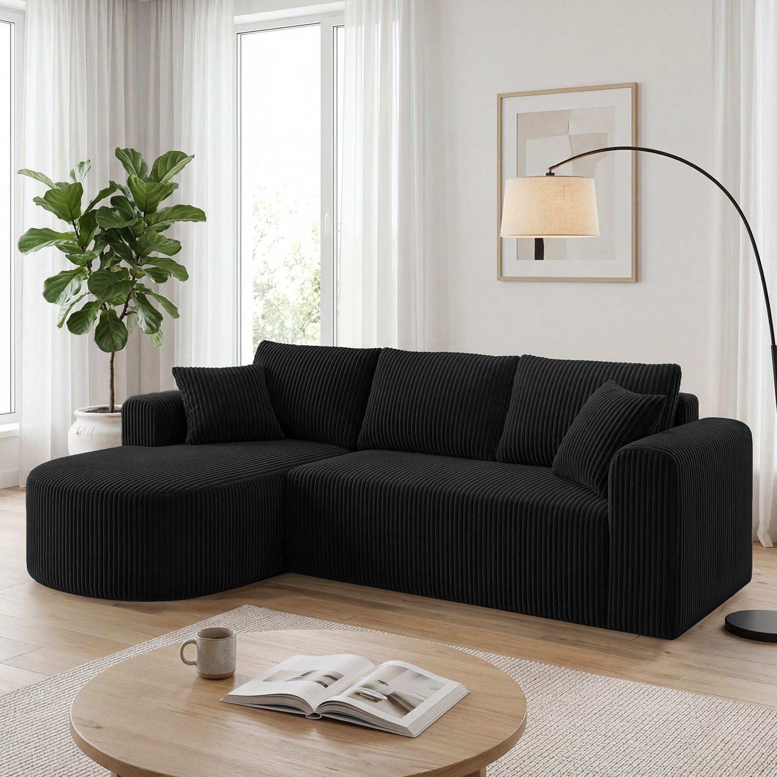 COMHOMA Sofa Ecksofa mit Schlaffunktion, Corduroy Modulares Boneless Couch, mit Chaiselongue, L-Form Schlafsofa, Sektionssofas mit Kissen & Seitentaschen