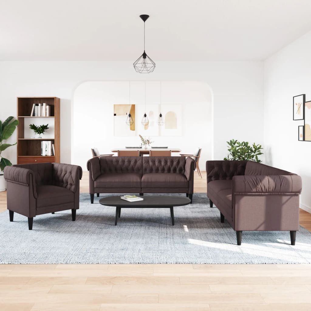 vidaXL Sofa 3-tlg. Sofagarnitur Dunkelbraun Stoff günstig online kaufen