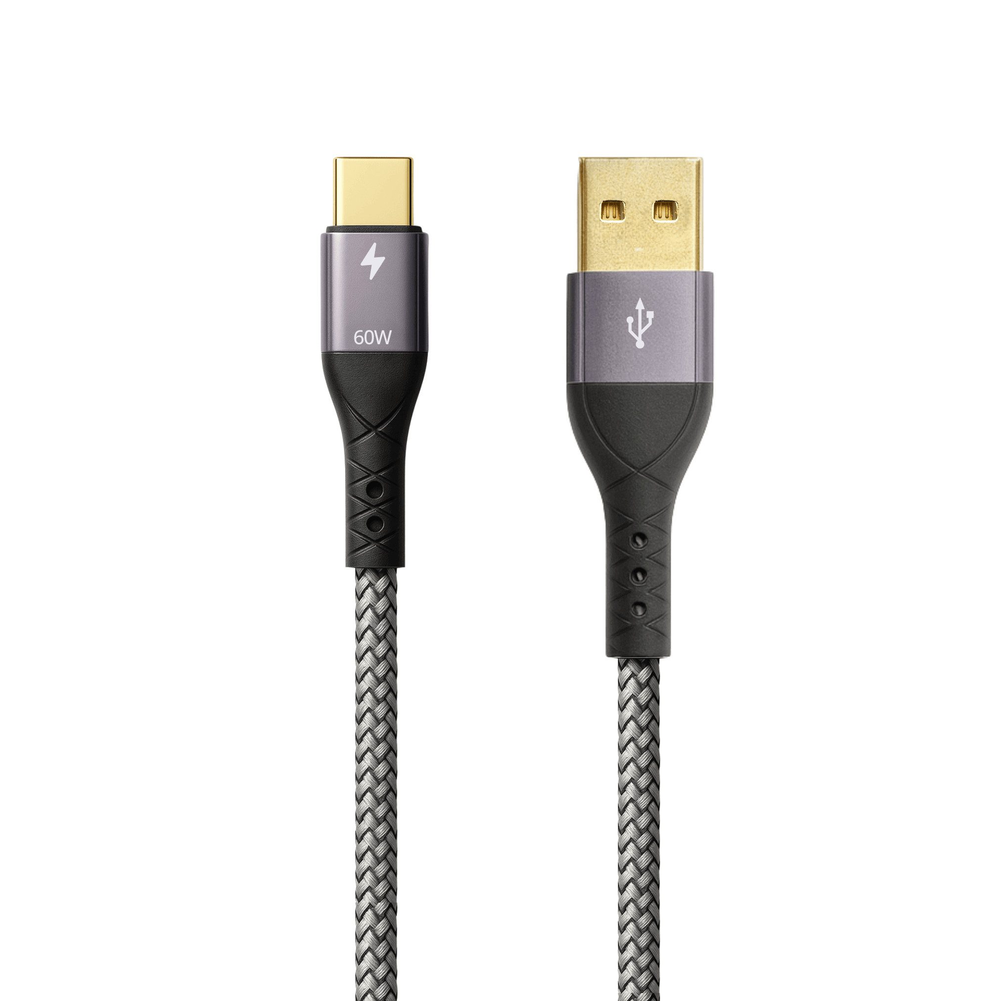 ProfiPatch ProfiPatch USB A auf USB C Kabel 60W QC 3A 3m grau Goldkontakt Textil USB-Kabel