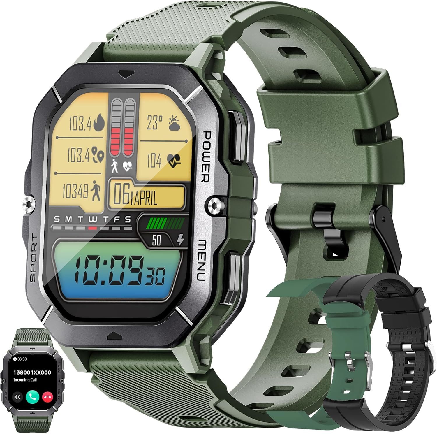 MYSHUN Smartwatch (5 cm, android ios), Smartwatch mit 2,02 Zoll HD Display Fitnessuhr mit Telefonfunktion