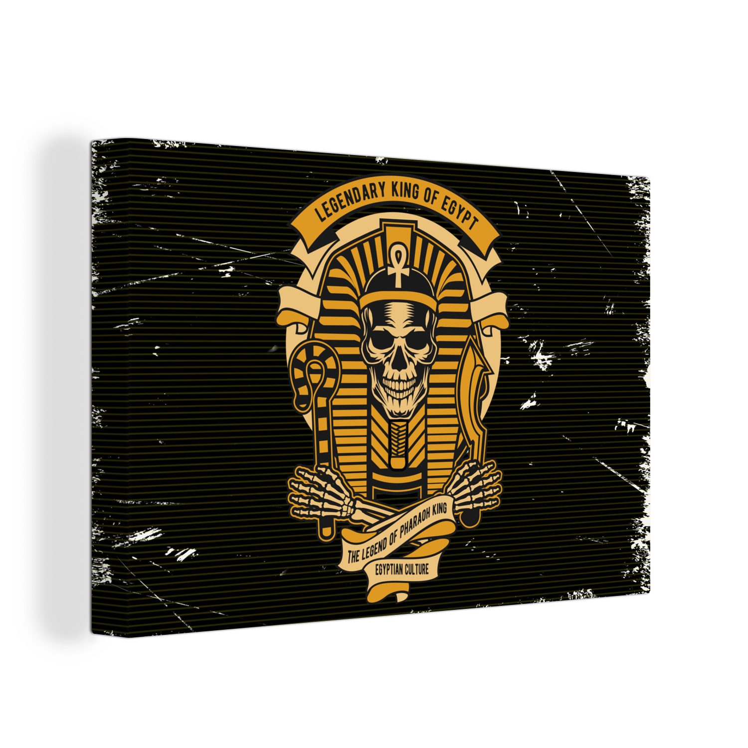 Wanddeko, Skelett Leinwandbild - cm 30x20 Pharao - - St), Retro Zeichnung, (1 Leinwandbilder, OneMillionCanvasses® Aufhängefertig, Wandbild