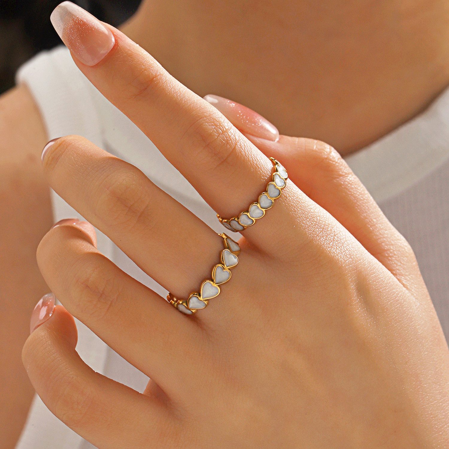KARMA Ring-Set KARMA Ring Set Damen Herz Edelstahl vergoldet (wasserfest & antiallergisch verstellbar, 2-tlg., Schmuckset gold), Herzring Damenring Schmuck