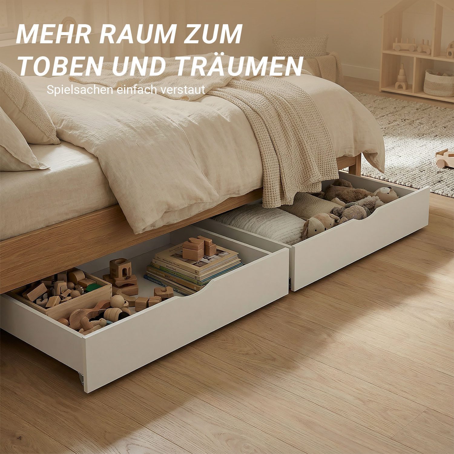 Homestyle4u Bettschubkasten Unterbettkommode mit Rollen 2er Set Bettschublade BHT 94x63,5x19 Holz – Bild 4 von 5
