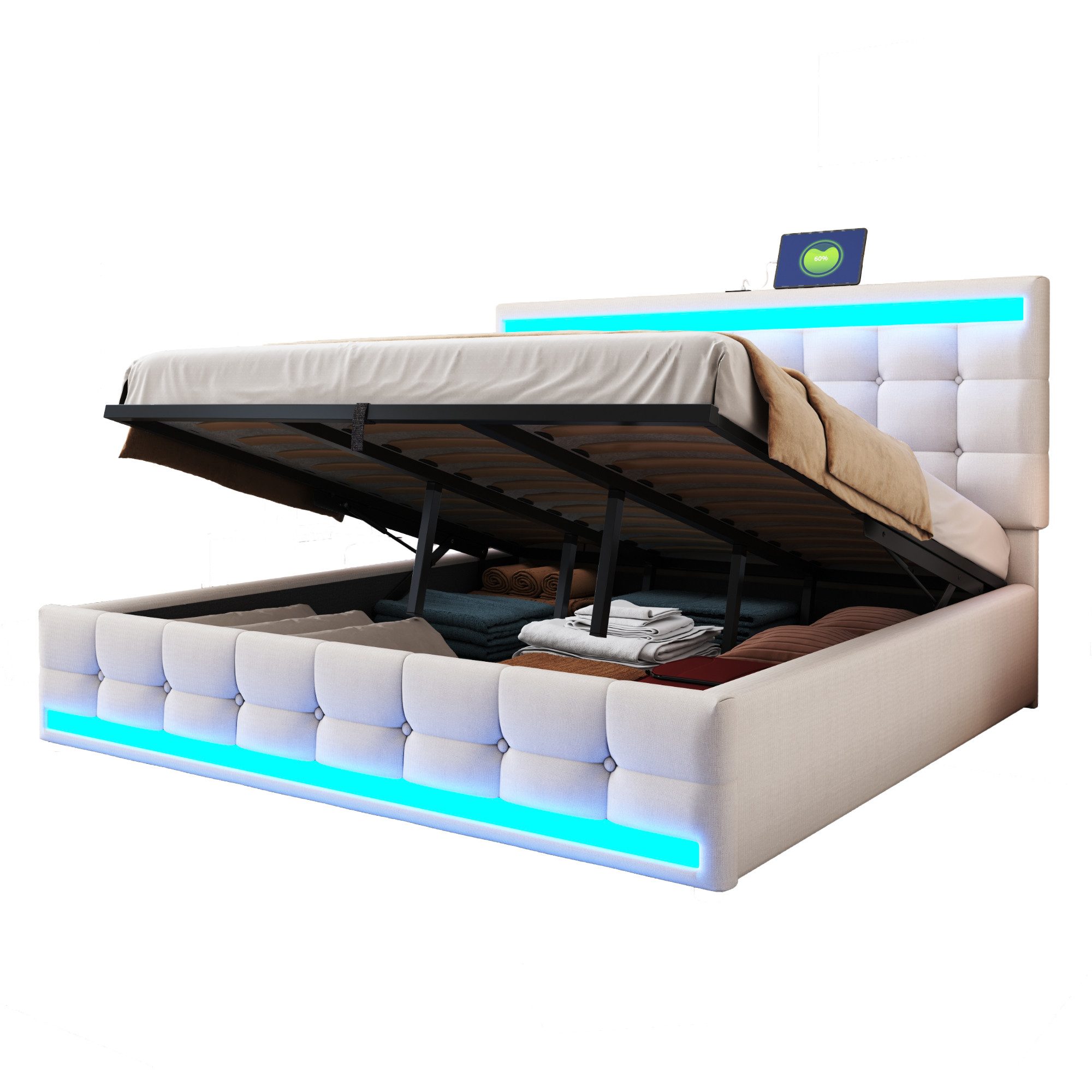 REDOM Polsterbett mit USB-Anschlüssen, RGB-LED-Licht und günstig online kaufen