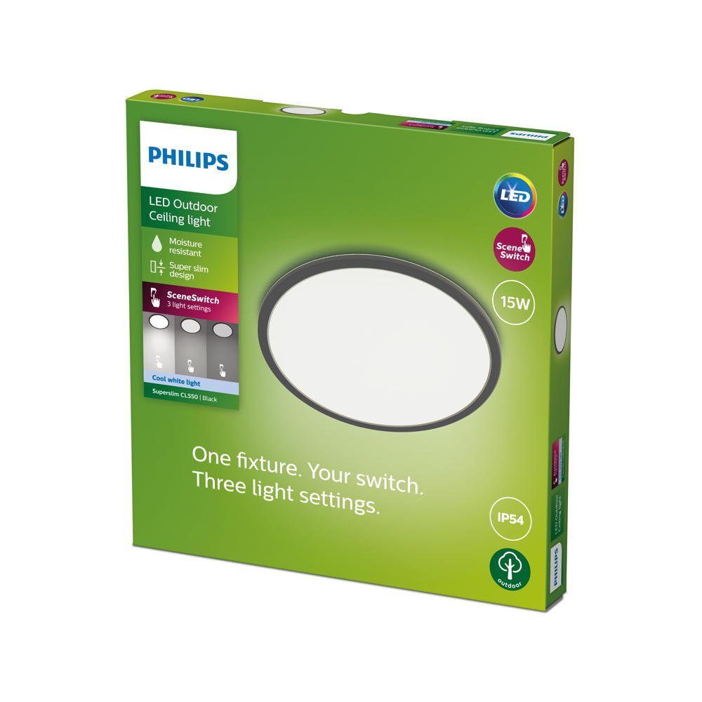 Philips LED Außen-Wandleuchte LED fest verbaut, enthalten: IP54, Deckenleuchte Aussenwandleuchte, 15W Leuchtmittel keine Aussenlampe, 1500lm in Superslim Ja, Schwarz Angabe, Outdoor-Leuchte LED, 4000