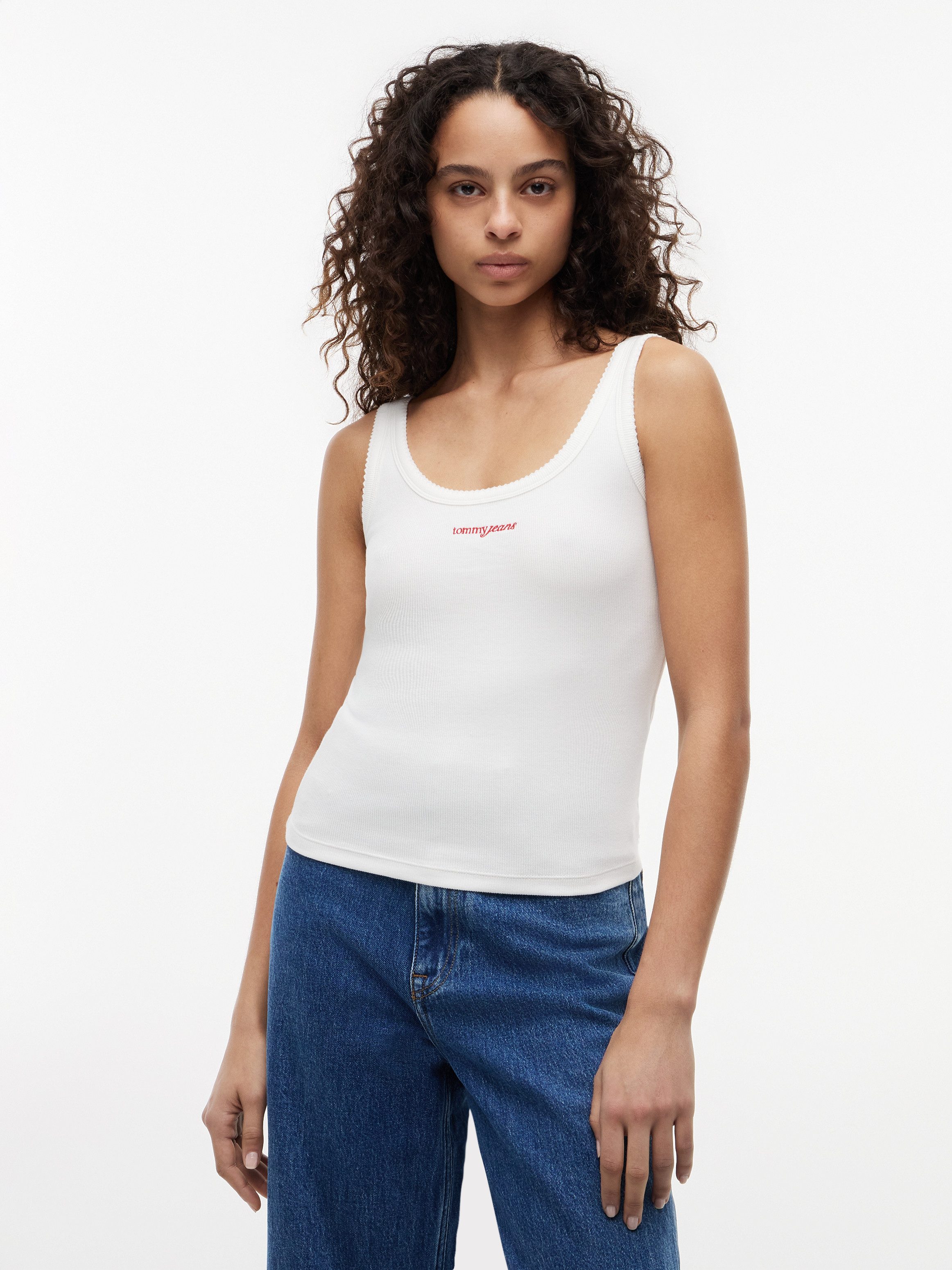 Tommy Jeans Trägertop TJW SLIM SCRIPT RIB TANK Baumwollmischung, slim fit, in gerippter Struktur, Logoschriftzug