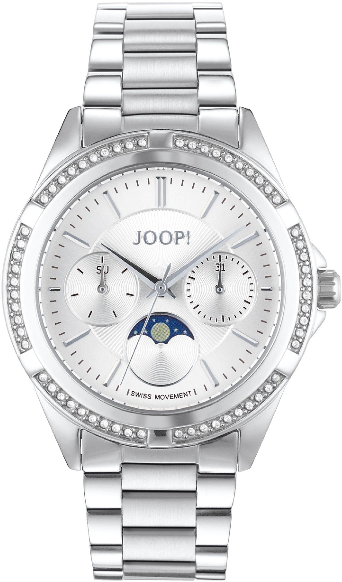 Joop! Quarzuhr 2027343, Mondphase, Edelstahlgehäuse, silberfarben, Ø ca. 36  mm