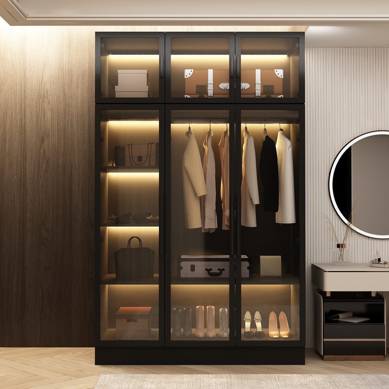 FUFU&GAGA Kleiderschrank mit Glastüren und Beleuchtung 190 cm – Bild 3 von 5
