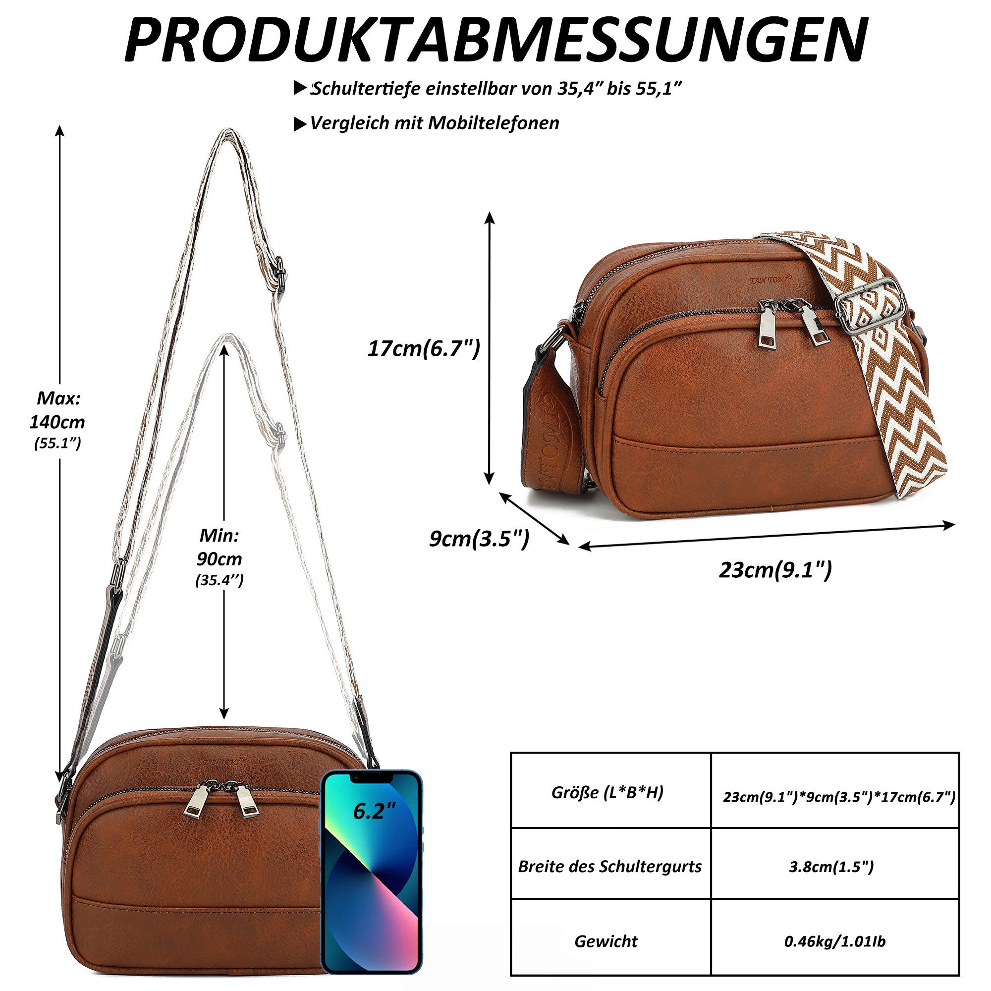 TAN.TOMI Schultertasche Damen Umhängetasche mittelgroß Handtasche mit Verstelbaar, Weich Breiter Gurt für Pendeln Reise Campus Verabredungen