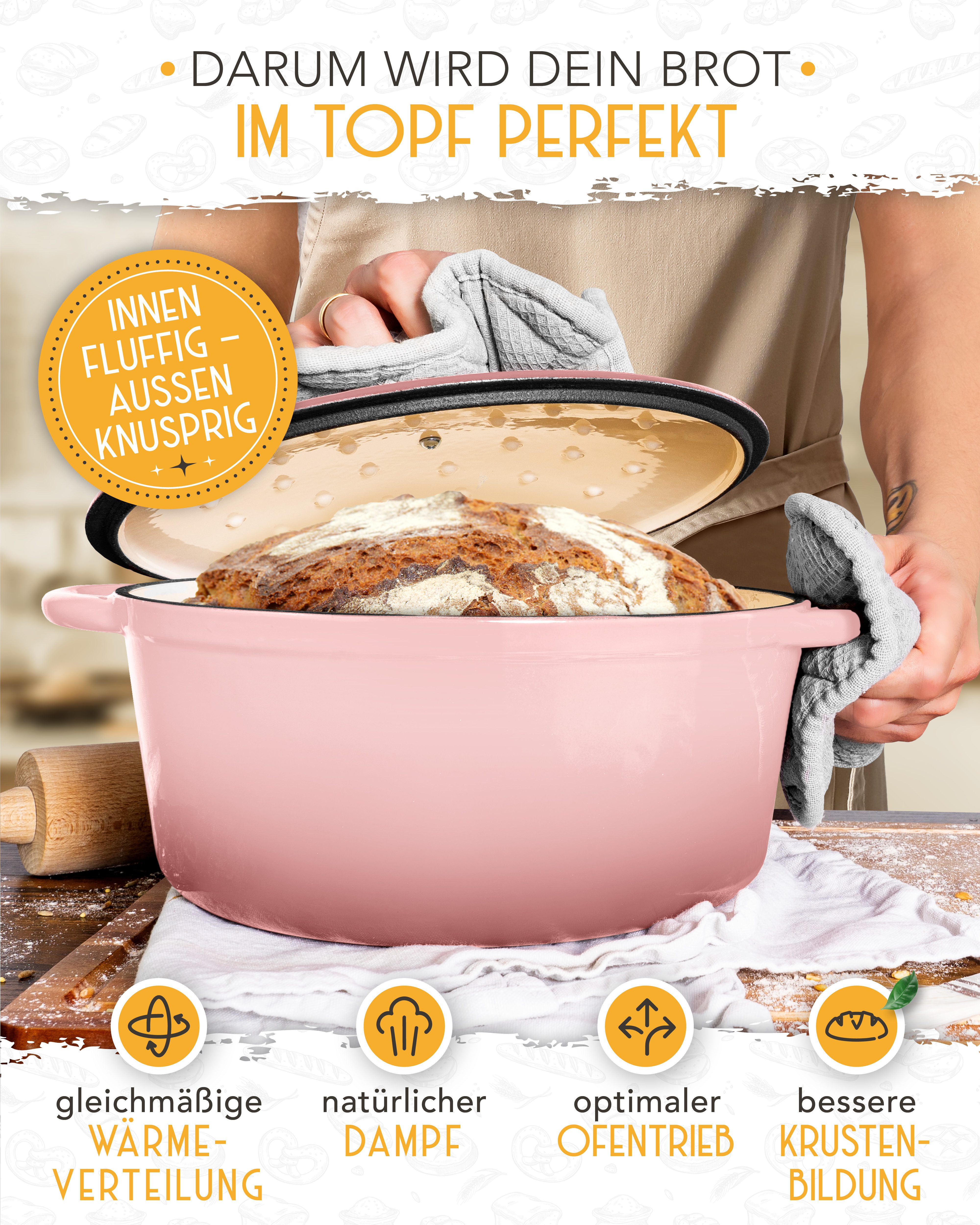 Krustenzauber Kasserolle Gusseisen Topf als Kochtopf, Schmortopf oder Brotbackform – Bild 5 von 5