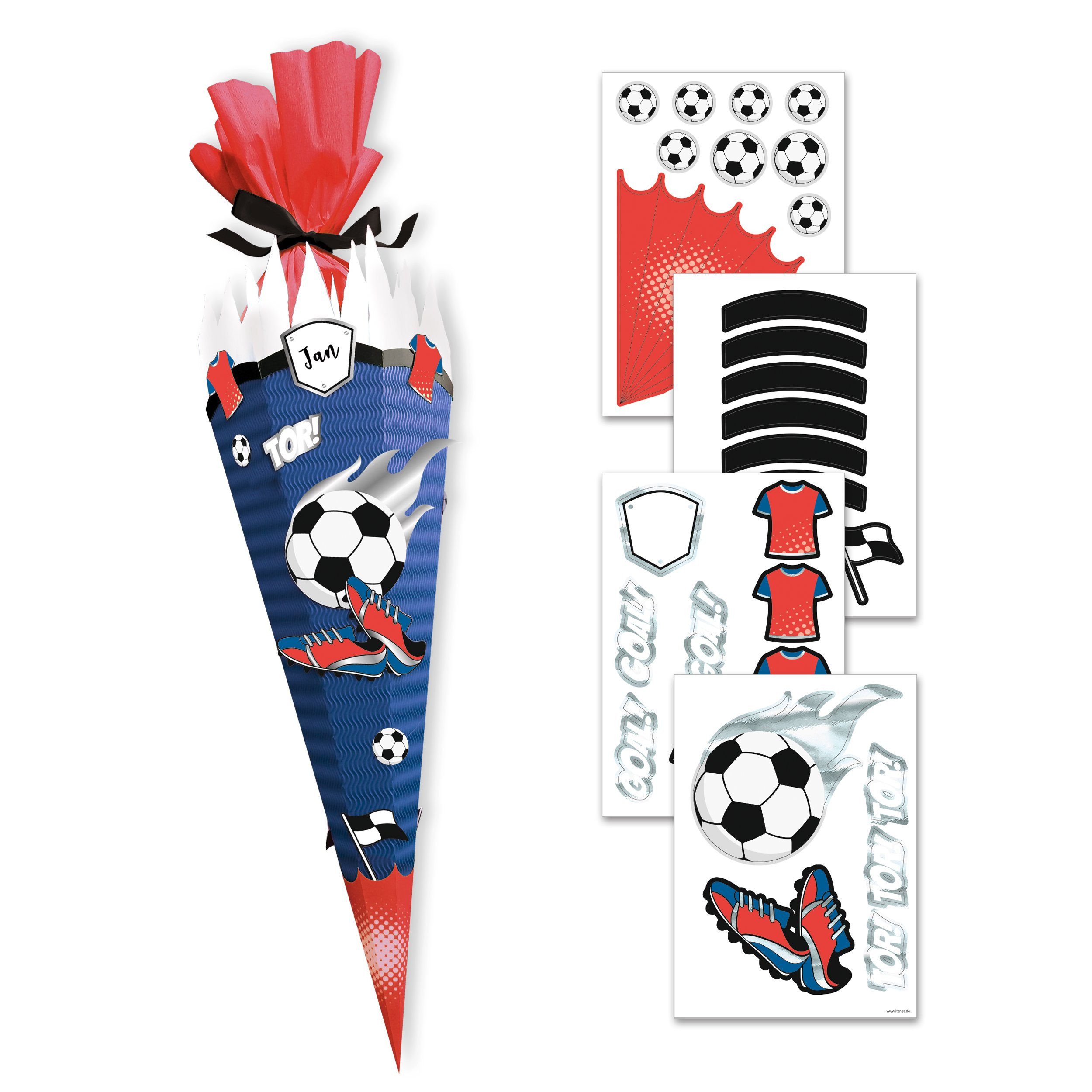Schultüte itenga DEKO-SET für SCHULTÜTE FUSSBALL rot blau