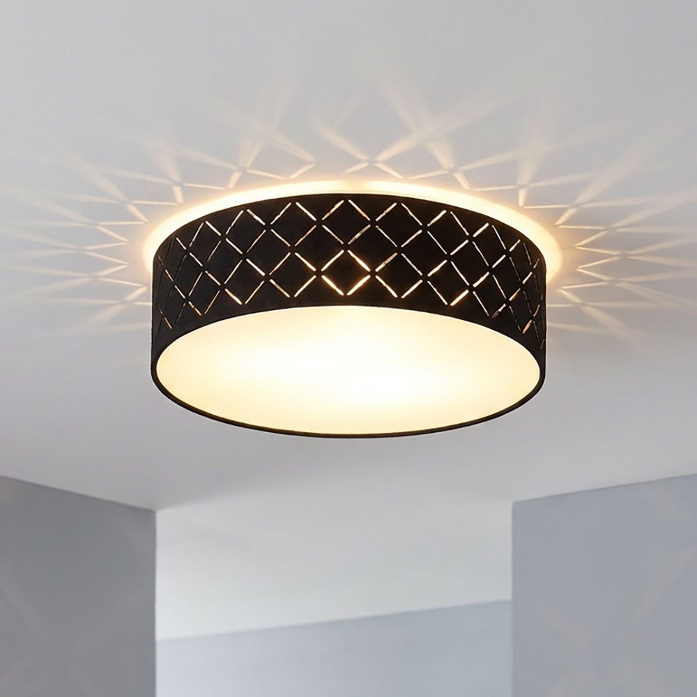 GLOBO LIGHTING LED Deckenleuchte, Leuchtmittel inklusive, Warmweiß, LED Decken Strahler Leuchte rund schwarz Dekor Stanzungen gold