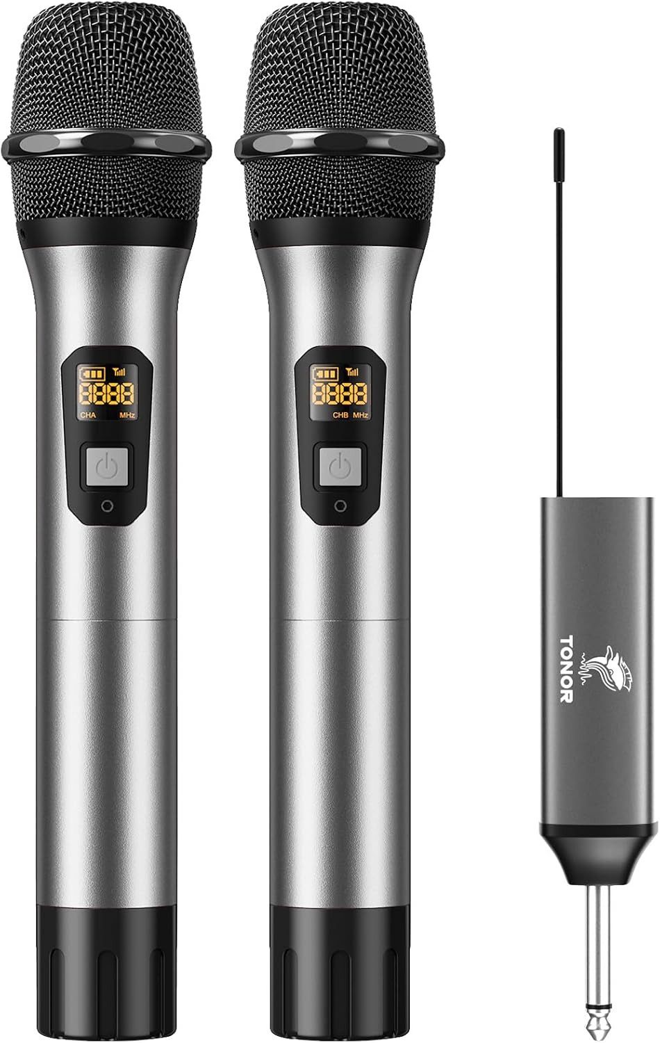 TONOR Mikrofon TW-630 kabellos für Karaoke, DJ, Party, Bühne und Präsentationen (Set, 2-tlg), UHF, 60 m Reichweite, 5 Kanäle, Metall, Akku-Empfänger
