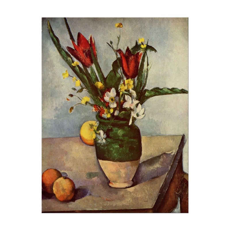 Bilderdepot24 Leinwandbild Alte Meister - Paul Cézanne - Stillleben mit Tulpen und Ãpfel, Blumen