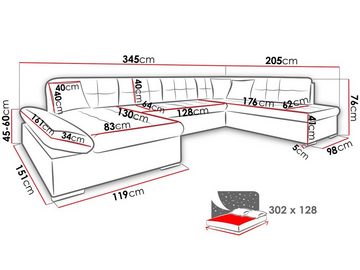 MIRJAN24 Wohnlandschaft Bergen Cord, mit Schlaffunktion und Bettkasten, Regulierbare Armlehnen, U-Form Sofa