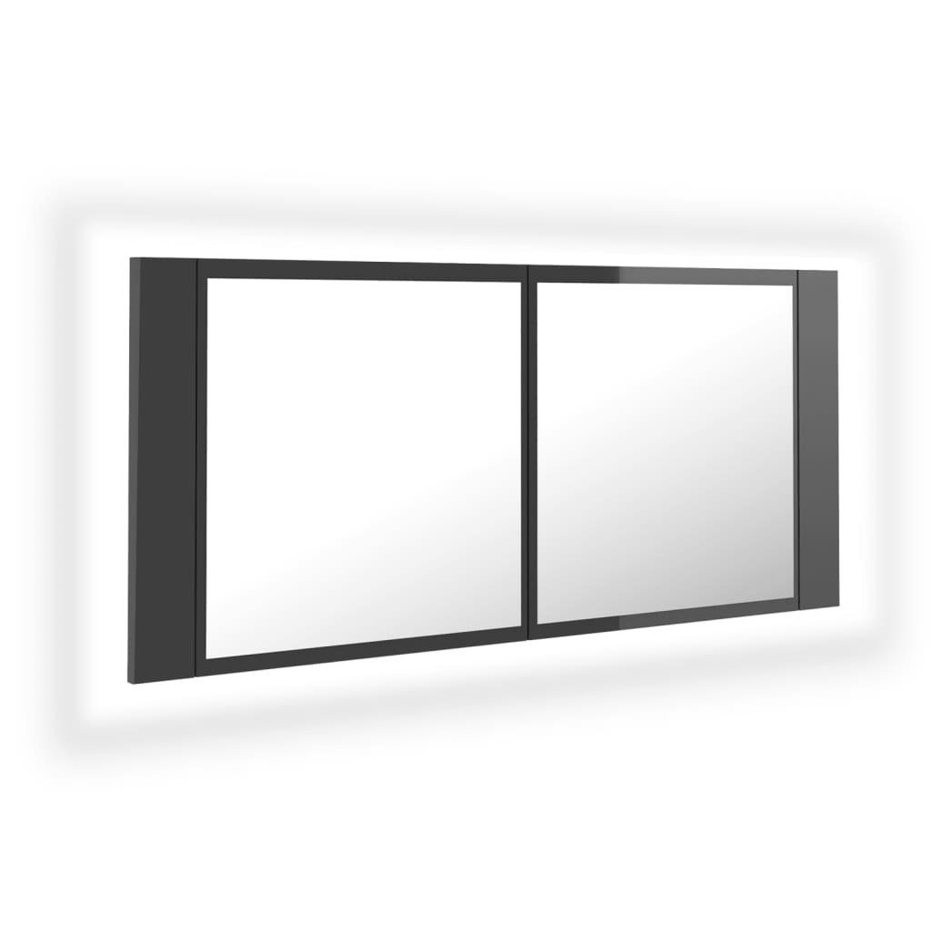vidaXL Badezimmerspiegelschrank LED-Bad-Spiegelschrank Hochglanz-Grau 100x12x45 cm Acryl