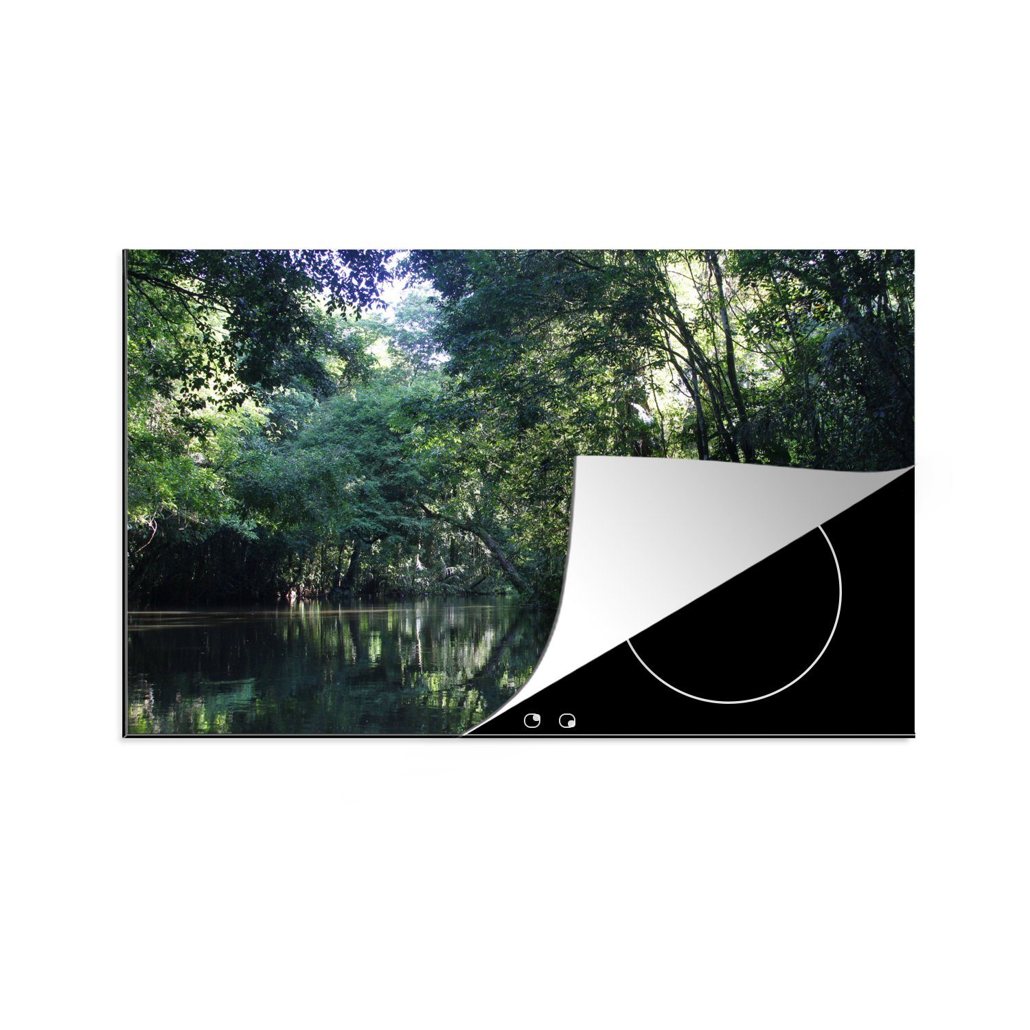 MuchoWow Herdblende-/Abdeckplatte Spiegelung eines Regenwaldes in einem Fluss in Brasilien, Vinyl, (1 tlg), 81x52 cm, Induktionskochfeld Schutz für die küche, Ceranfeldabdeckung