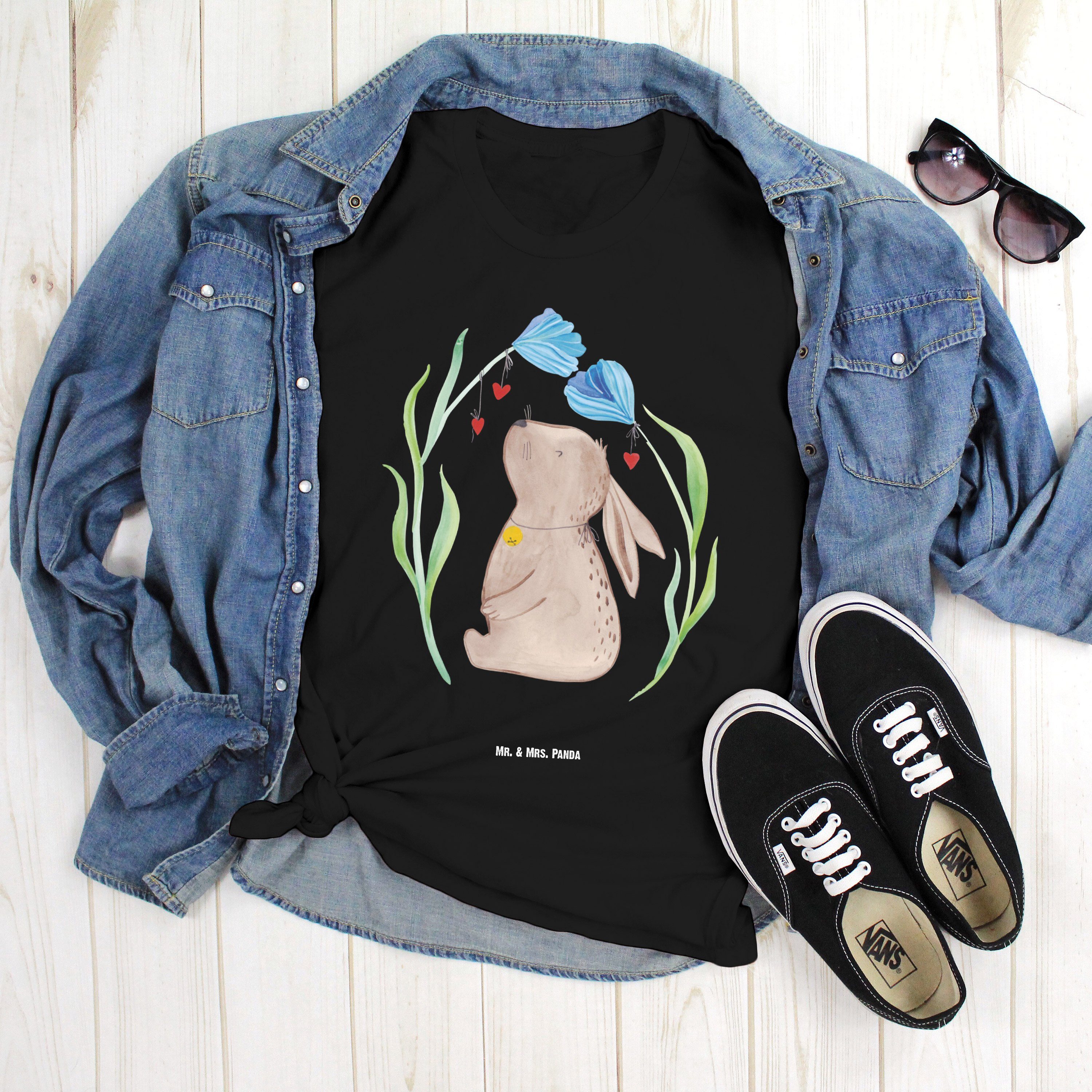 Mr. & Mrs. Panda T-Shirt Hase Blume, Größe XL T-Shirt, Schwarz, Geburtstag, Schwangerschaft, T (Packung) Tshirt Erstes Kind Geburt
