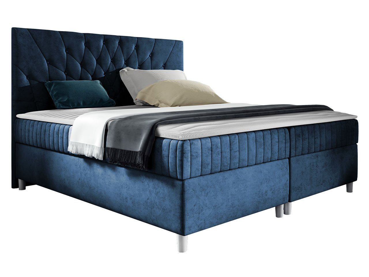 MIRJAN24 Boxspringbett Prowansja (mit Hauptmatratze, Topper), Doppelbett mit zwei Bettkästen für die Bettwäsche, Kopfteil