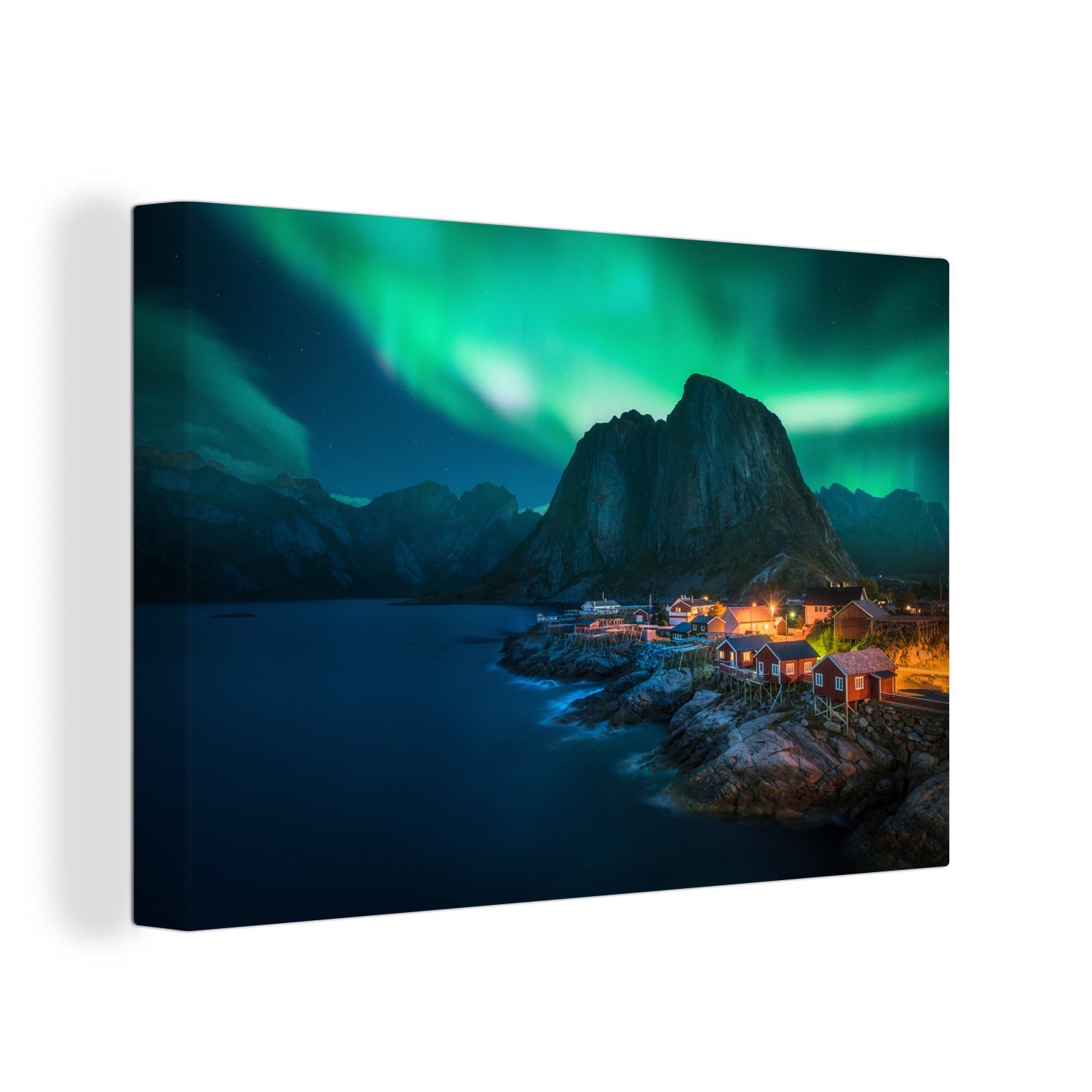 OneMillionCanvasses® Leinwandbild Dorf bei Polarlicht, Fotodruck (1 St), Le günstig online kaufen