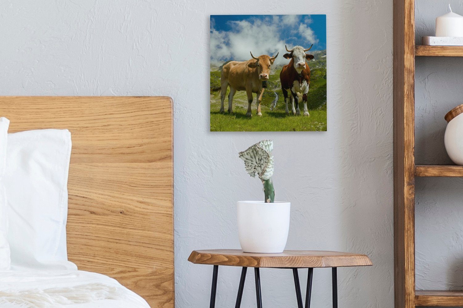 Landschaft, St), - Leinwandbild (1 Kühe Leinwand OneMillionCanvasses® - Schlafzimmer für Sonne Bilder Wohnzimmer