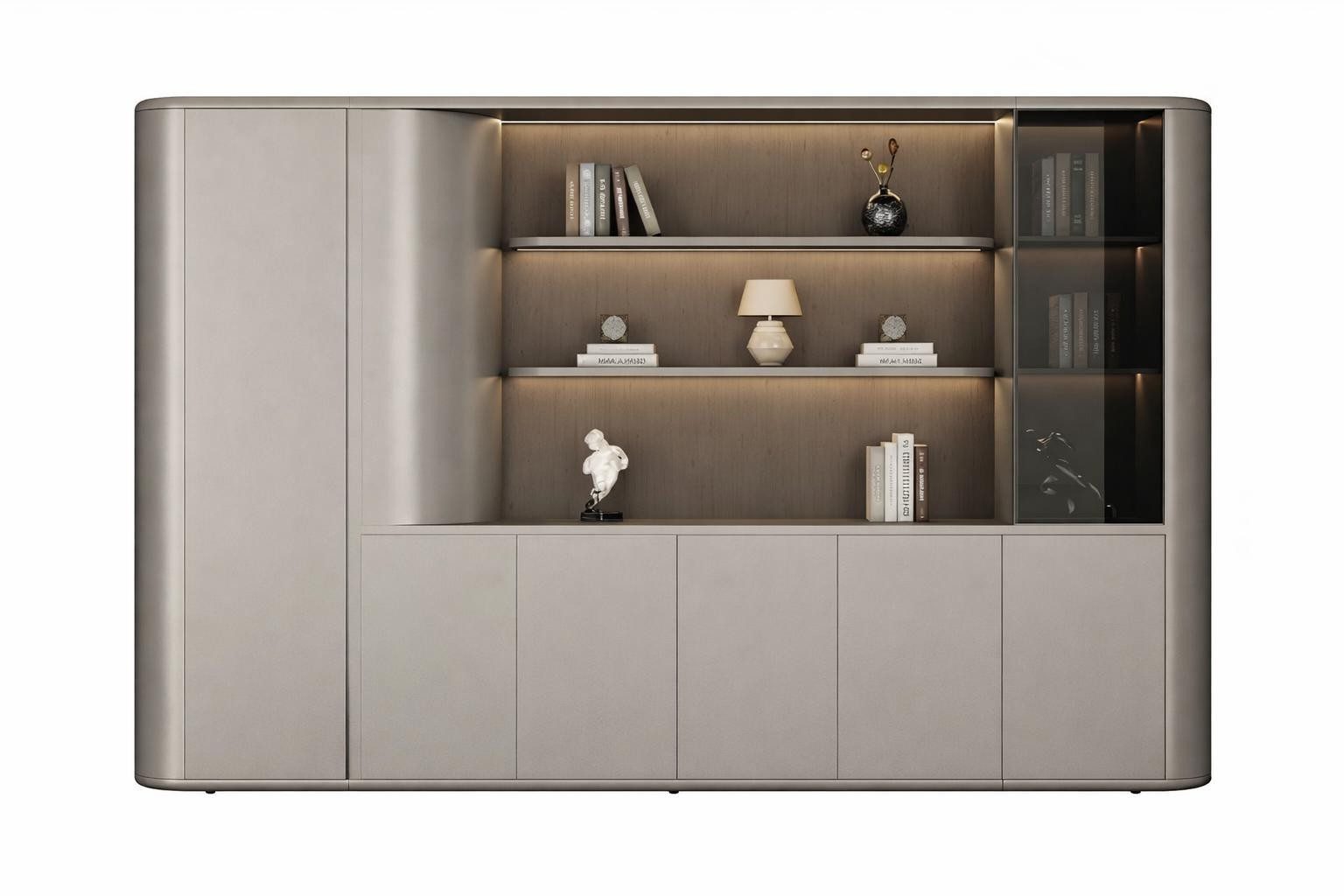 Xlmoebel Bücherwand Eleganter Büroschrank mit Glastür und stilvoller LED-Beleuchtung, Einzelmöbel 1-tlg., Made in Europa