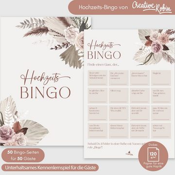 CreativeRobin Hochzeitskarte Hochzeitsbingo als Hochzeitsspiel für Brautpaar & Gäste I 50 Blätter