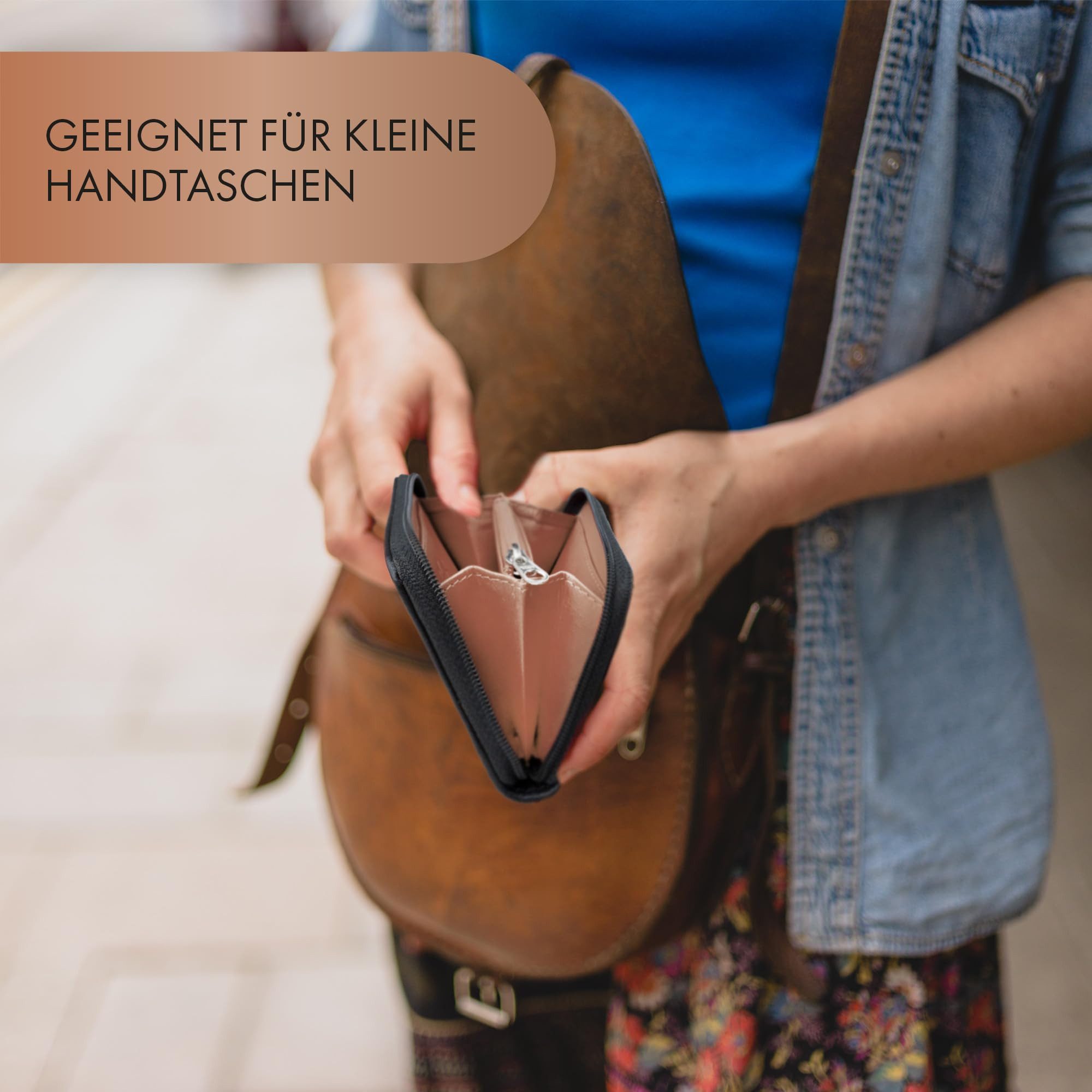 XiRRiX Mini Geldbörse Geldbörse Damen klein - Kleiner Geldbeutel Damen mit Reißverschluss (1-tlg), klein und handlich aus anschmiegsamem Echt Leder