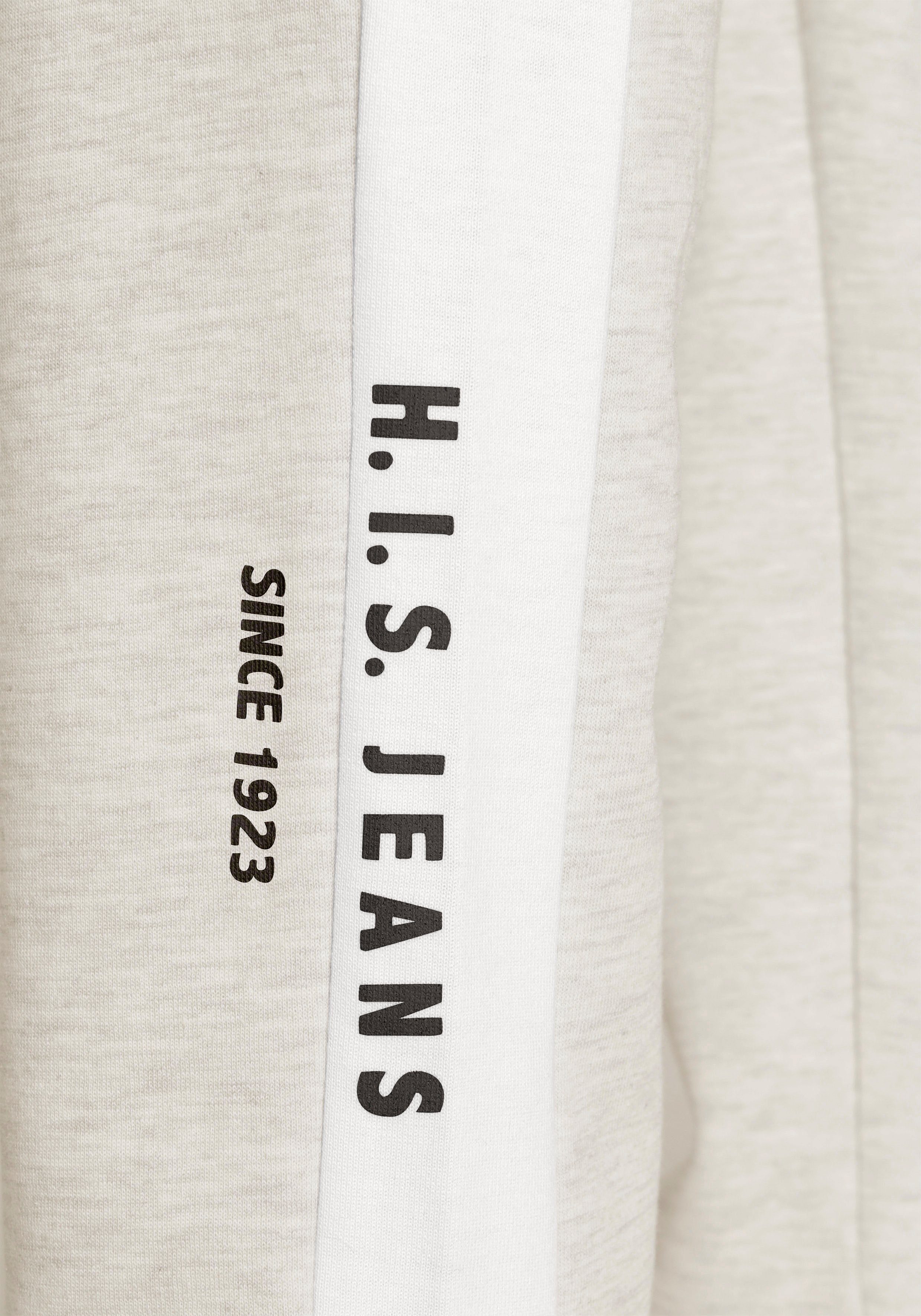 und Seitenstreifen Loungeanzug Logodruck, Relaxhose mit grau-meliert weißem H.I.S