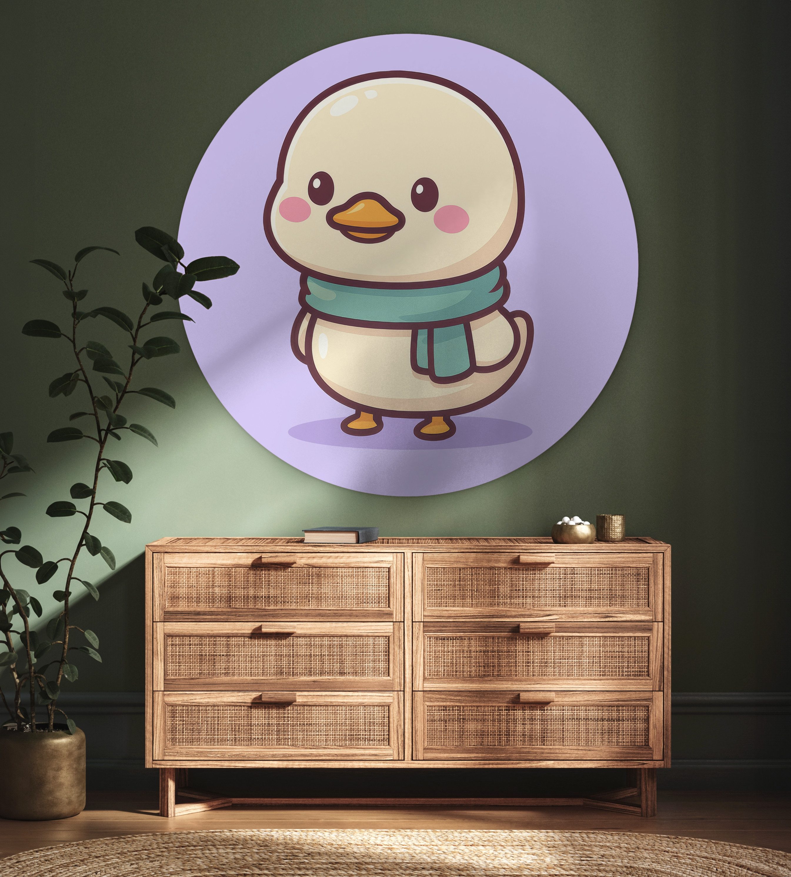 MuchoWow Gemälde Duck - Schal - Lila, Fotodruck (1 St), Rundes wandbild Wohnzimmer, Wandschmuck, 120x120 cm