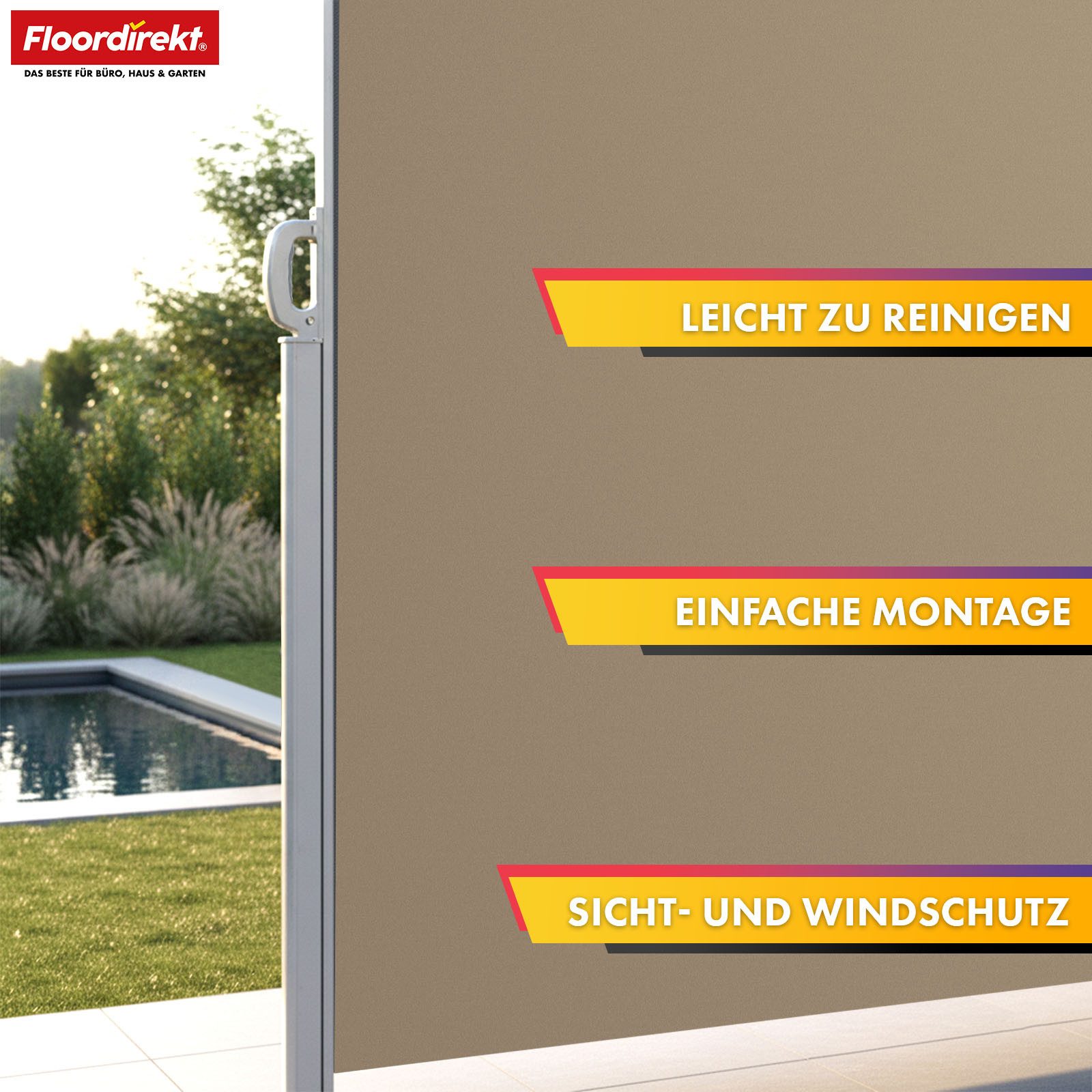 Floordirekt Seitenmarkise aus Aluminium Sichtschutz & Sonnenschutz für Balkon, Terrasse & Garten (140x300 cm) UV-beständig, hohe Stabilität, witterungsbeständig – Bild 5 von 5