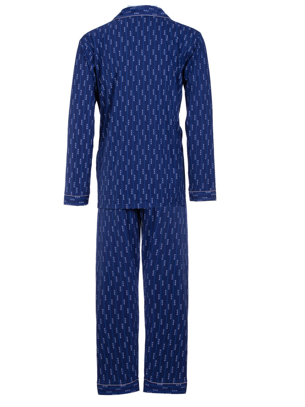 Lucky Pyjama Langarm- elegante Streifen farbliche Paspel Hemdkragen 2 Taschen – Bild 5 von 5