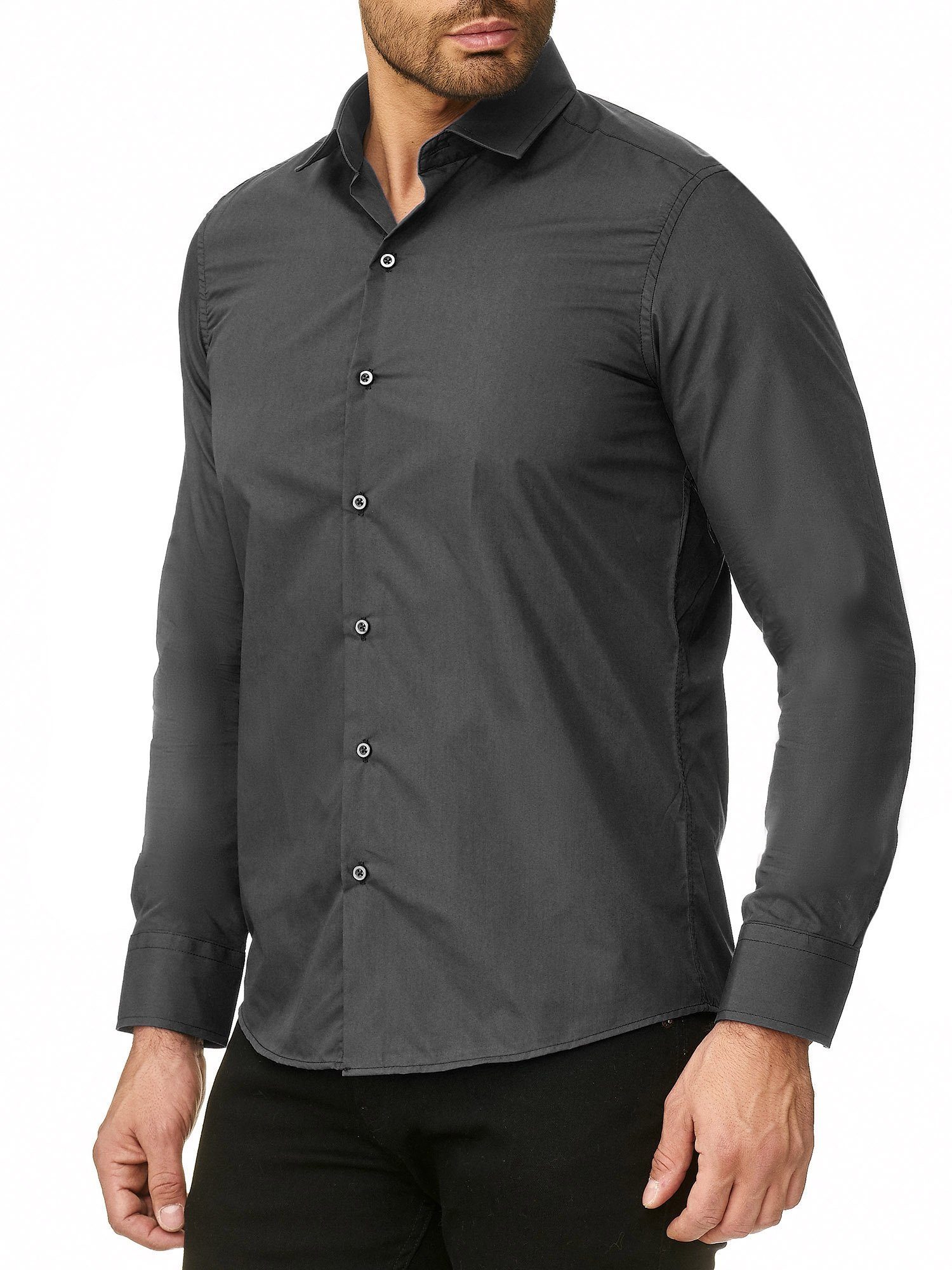 Reslad Langarmhemd Reslad Herren Hemd Kentkragen Unicolor Langarmhemd RS-70 günstig online kaufen