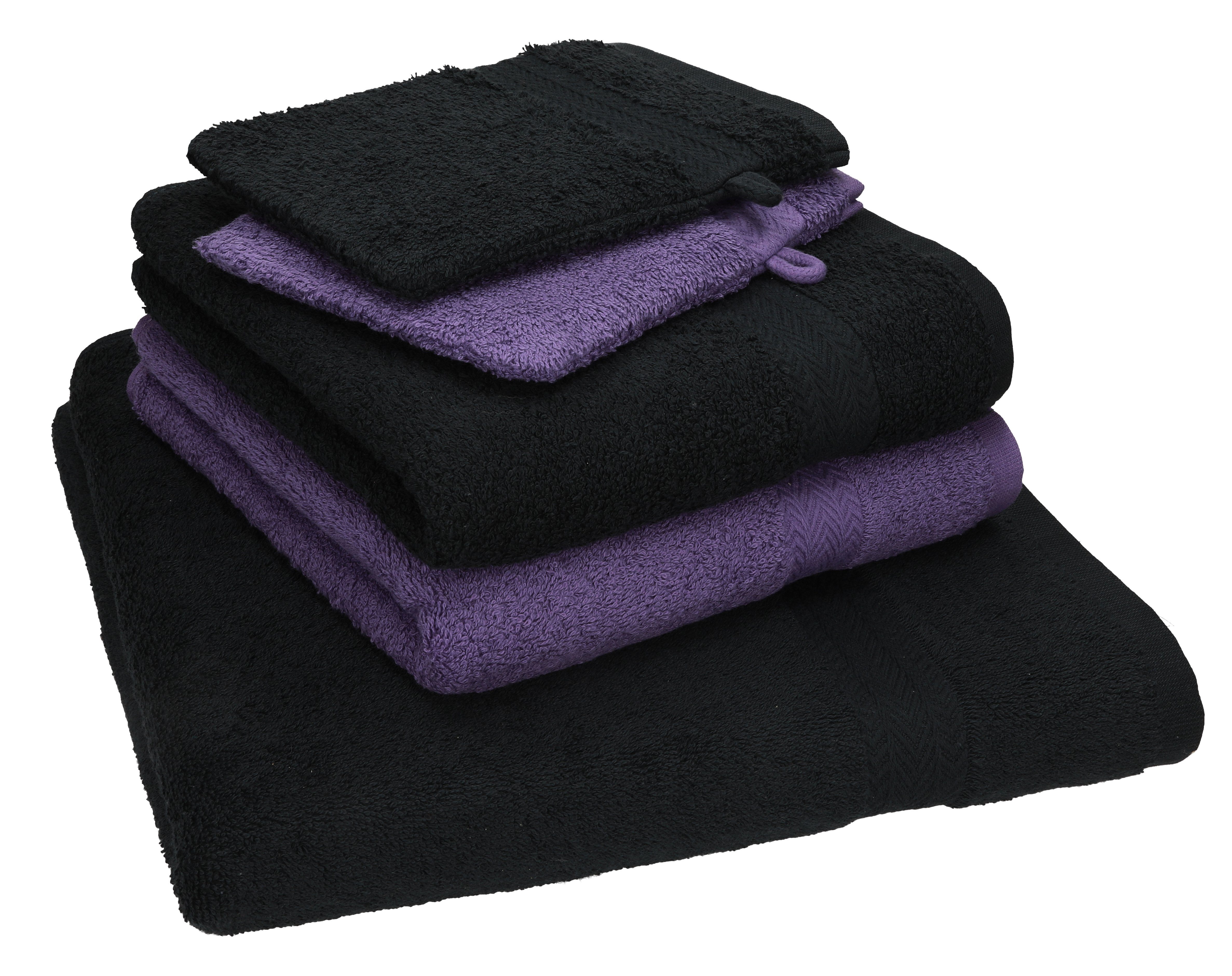 Handtuch schwarz-lila 1 TLG. Betz 100% 5 Duschtuch 2 100% Baumwolle Single Set Set 2 Baumwolle Pack Handtücher Handtuch Waschhandschuhe,