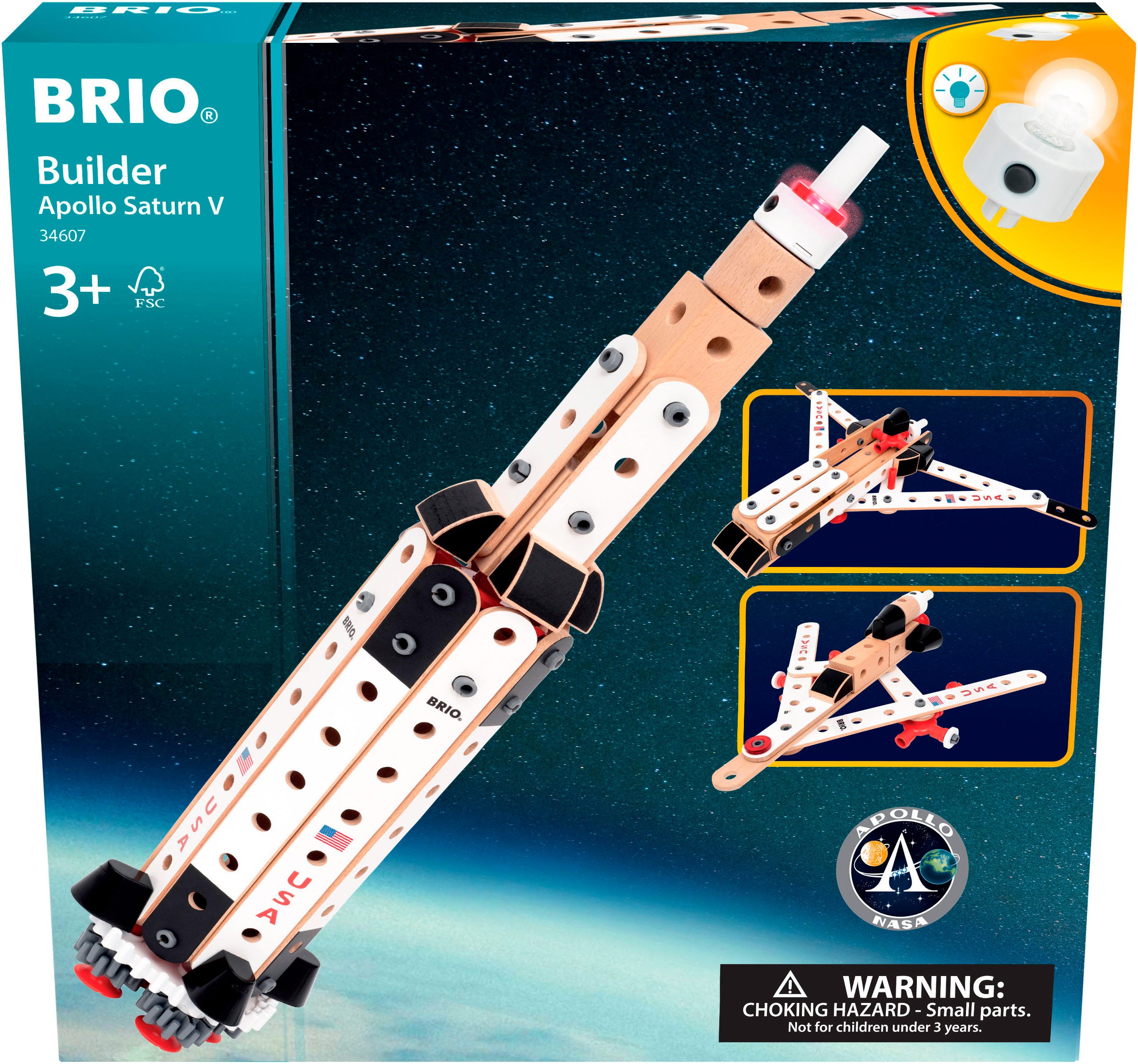 BRIO® BRIO Builder - Apollo Saturn V (34607) Konstruktions-Spielset, (91 St), mit Licht