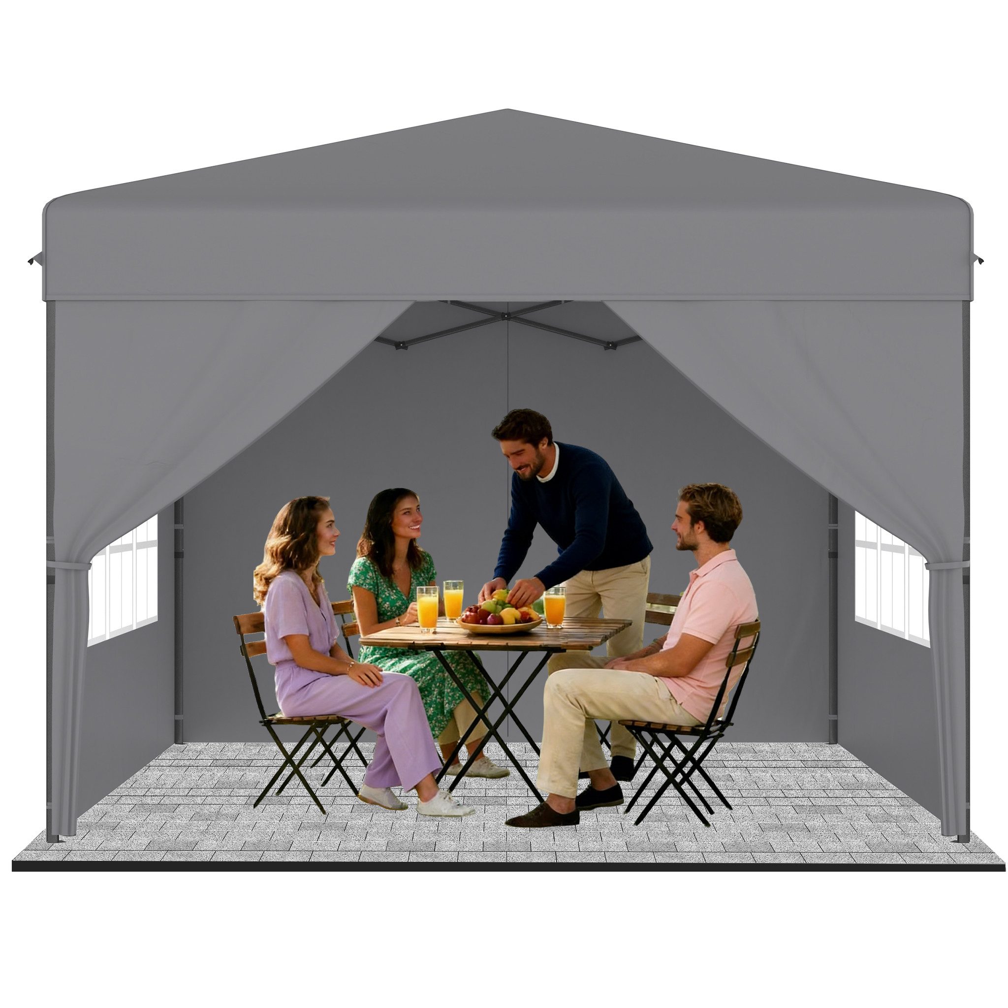FIVMEN Partyzelt Pop Up Pavillon Faltbar Faltpavillon mit 4 Seitenteilen Hochzeit, Höheverstellbar 240-260cm Camping, Innenhof 300X300cm