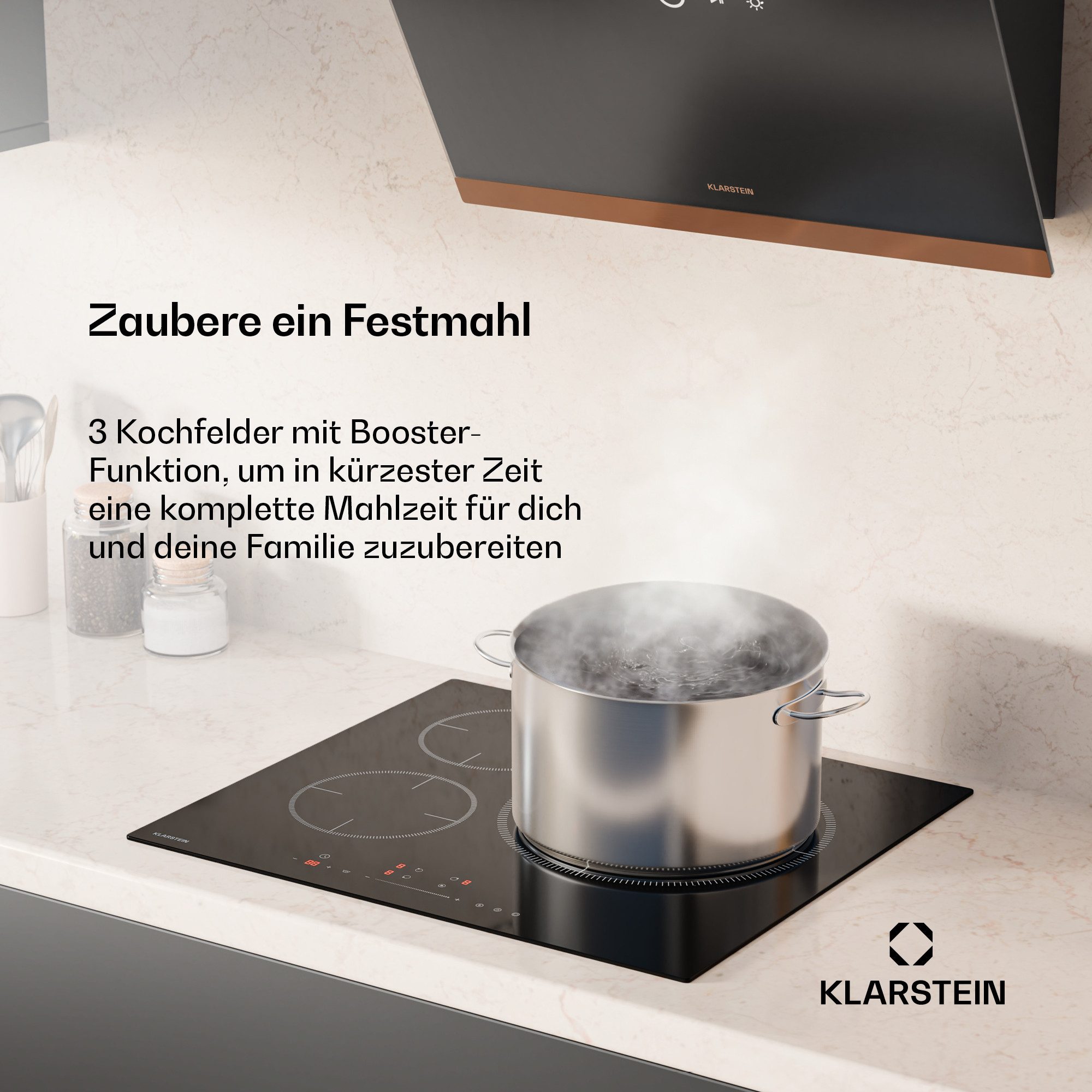 Klarstein Induktions-Kochfeld Delicatessa Paella 60, Kochfelder Induktion 3 Zonen Timer Touch Einbau