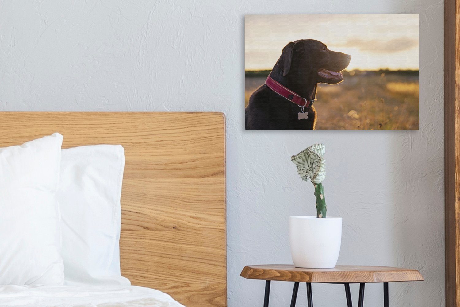 OneMillionCanvasses® Leinwandbild Ein Labrador Wandbild (1 St), Retriever Leinwandbilder, 30x20 cm bei Sonnenuntergang, Wanddeko, Aufhängefertig