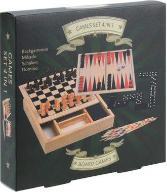 Koopman Spielesammlung, Braun, 4-in-1, Mikado, Spieleset, Schach, Dame, Domino