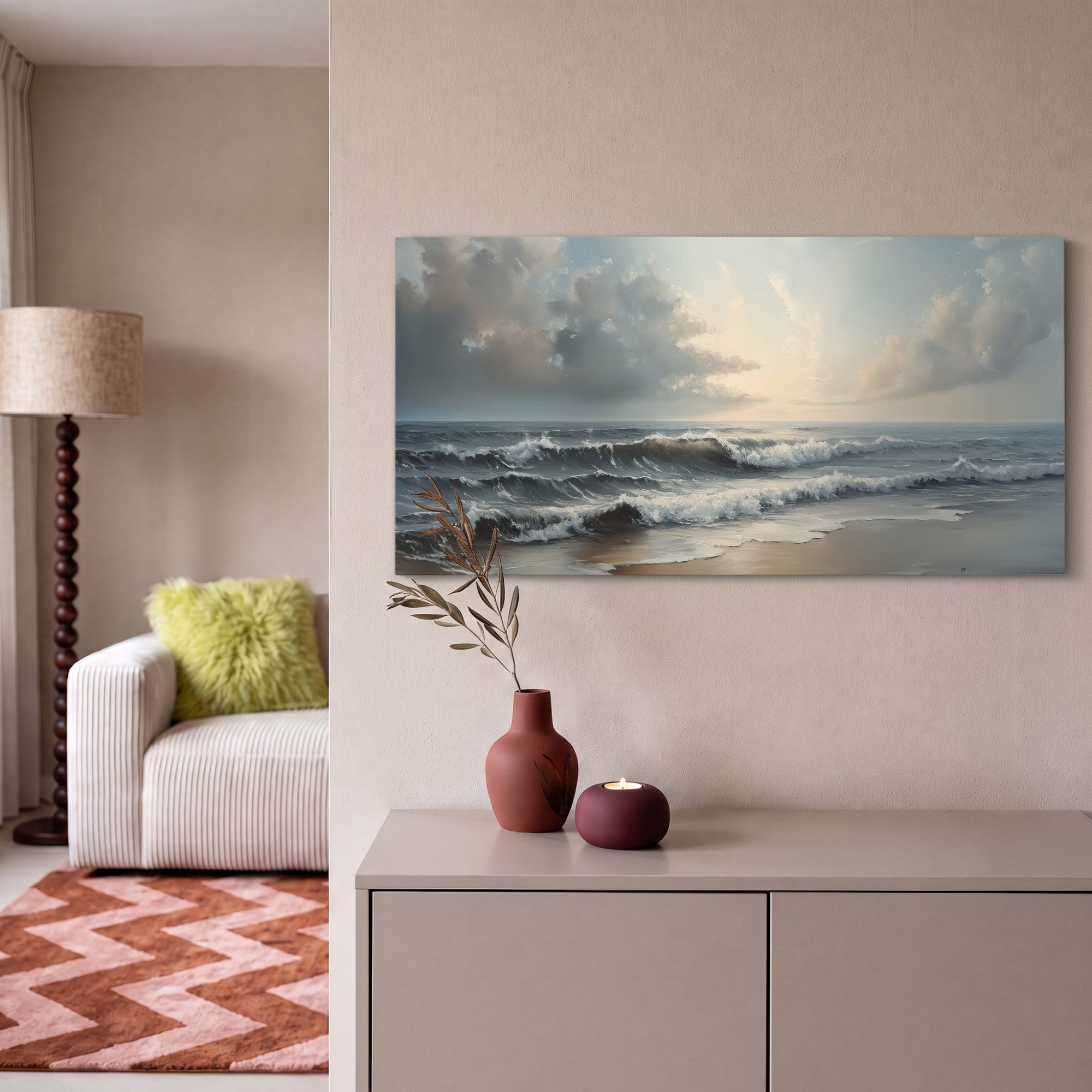 OneMillionCanvasses® Leinwandbild Panorama Strand - Meer - Sonnenuntergang, Fotodruck (1 St), Wandbild, Deko Schlafzimmer Wohnzimmer Flur 40x20 cm – Bild 2 von 5