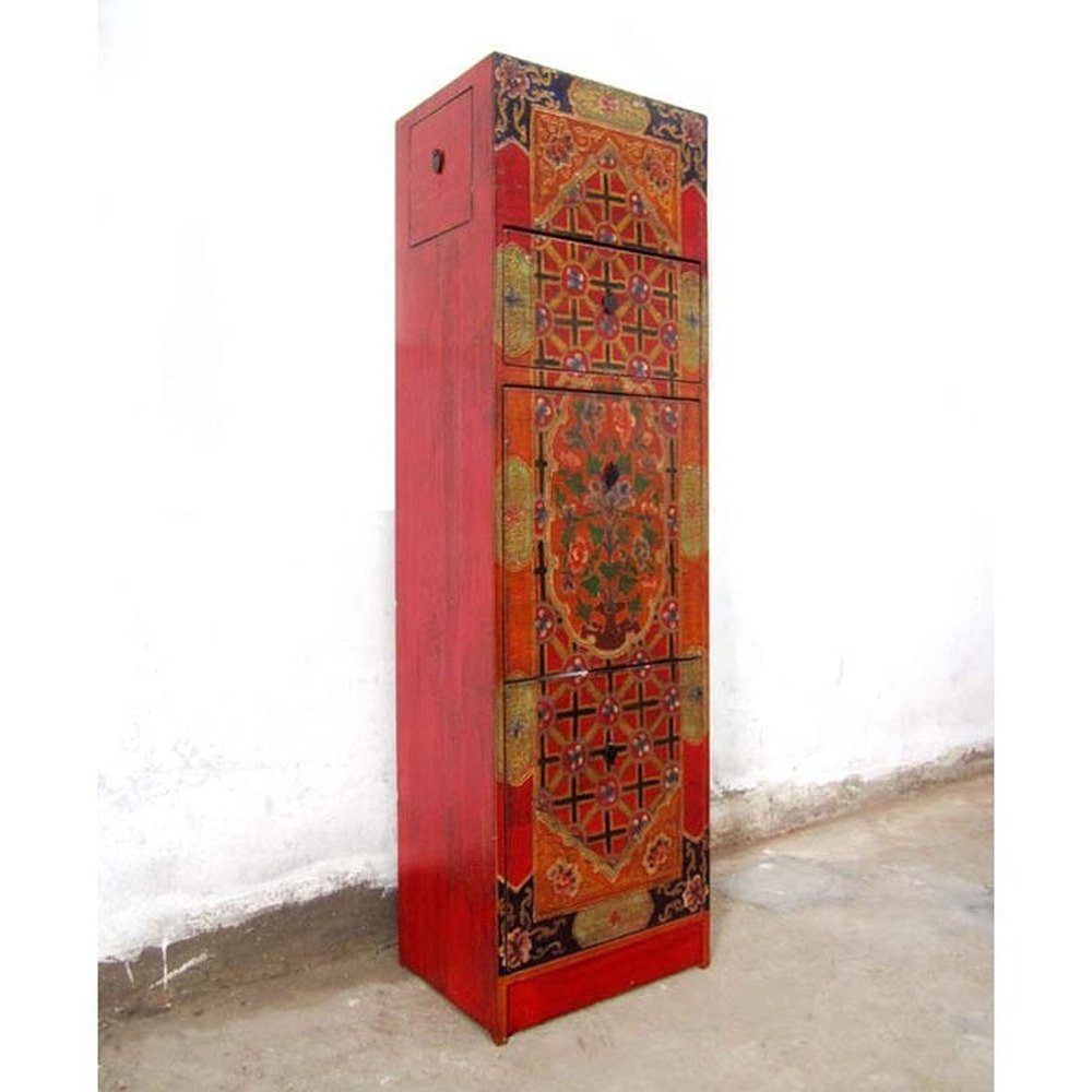 Luxury-Park-Direct Kommode Schuhschrank Tibetansicher Bemalung 2x Fächer, seitliche Schübe. Luxur