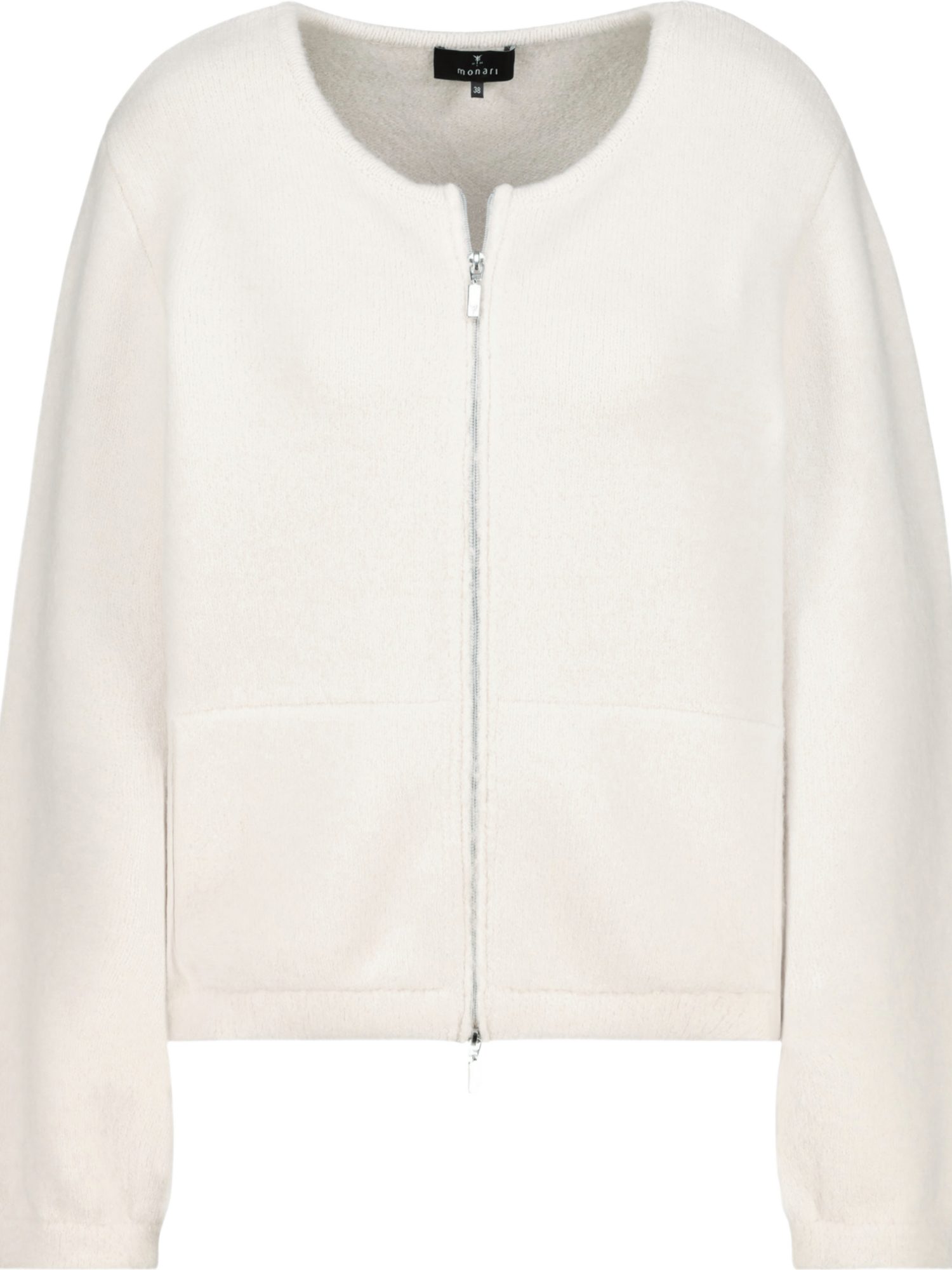 Monari Strickjacke weiß,Indoor,Polyacryl,Unifarben,Rundhals,Lang,Regular Fit