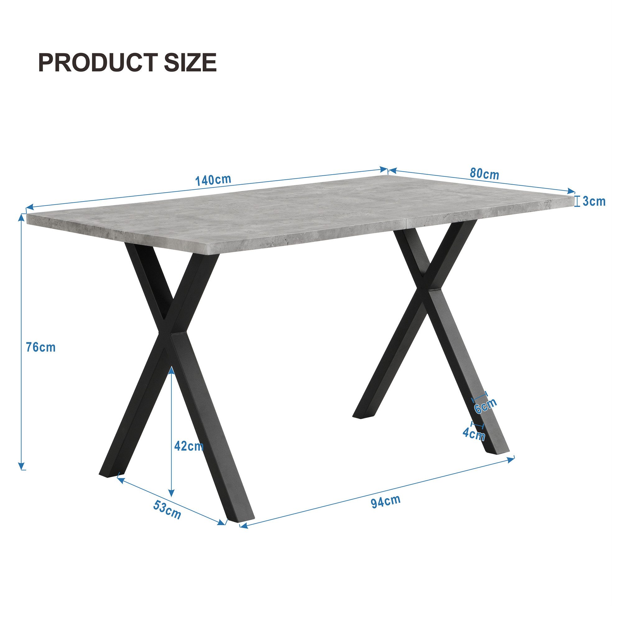 KLAM HOME Esstisch Moderner Esstisch Mit Kreuzbein Design In Eiche Und Schwarz (140x80cm Rechteckiger Tisch Aus Schmiedeeisen Und MDF), Vielseitiger Ess- Und Couchtisch Mit Hoher Tragkraft